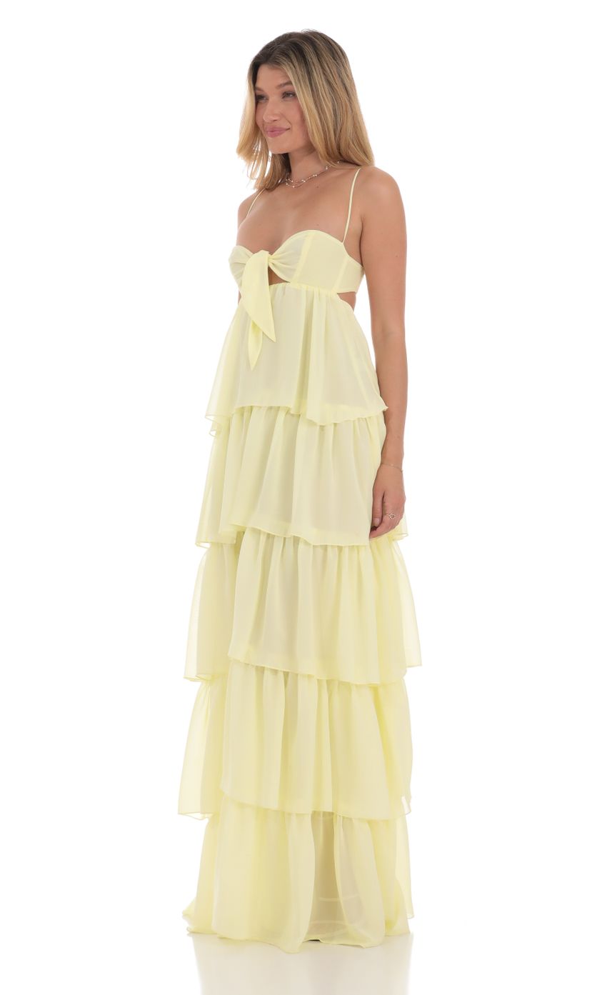 Ruffle Front Tie Maxi Dress in Yellow