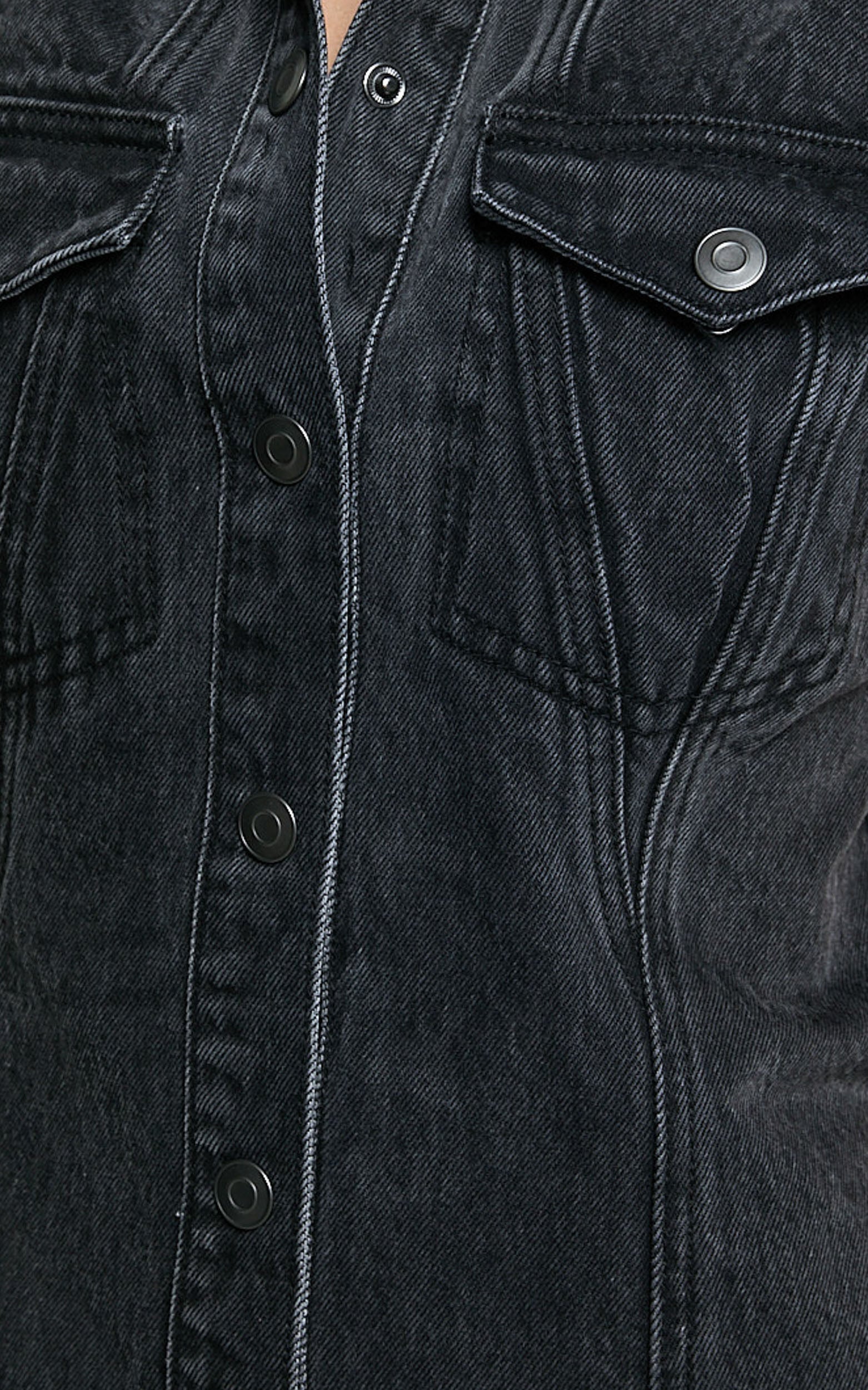 Gigie Mini Dress - Button Front Collared Denim in Washed Black