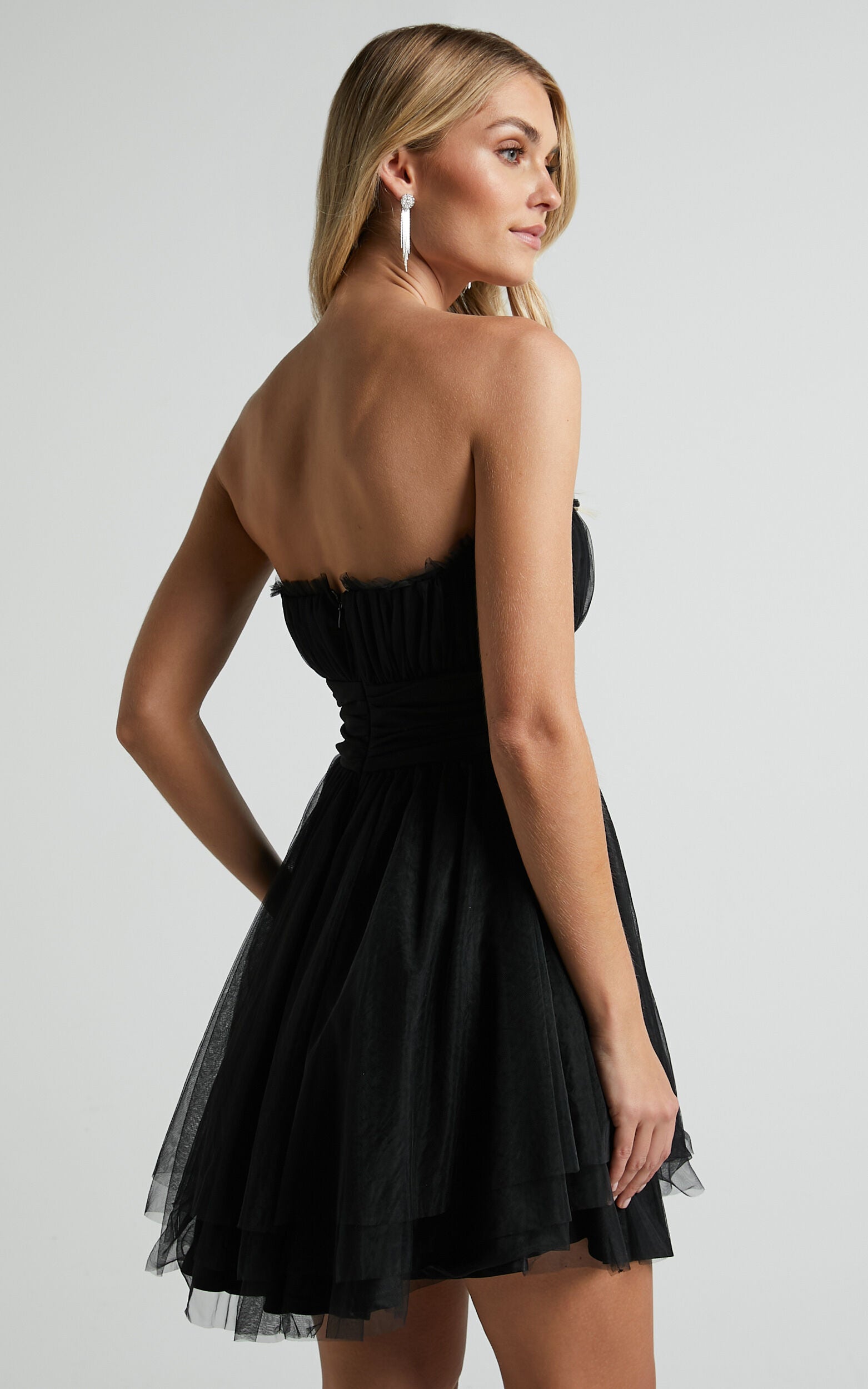 Brooke Mini Dress - Tulle Frill Detail Mini Dress in Black