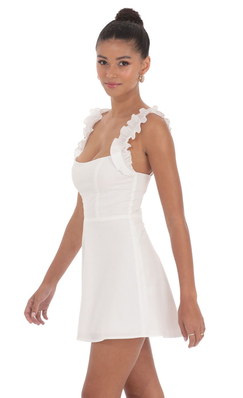 Ruffle Strap A-line Dress in White