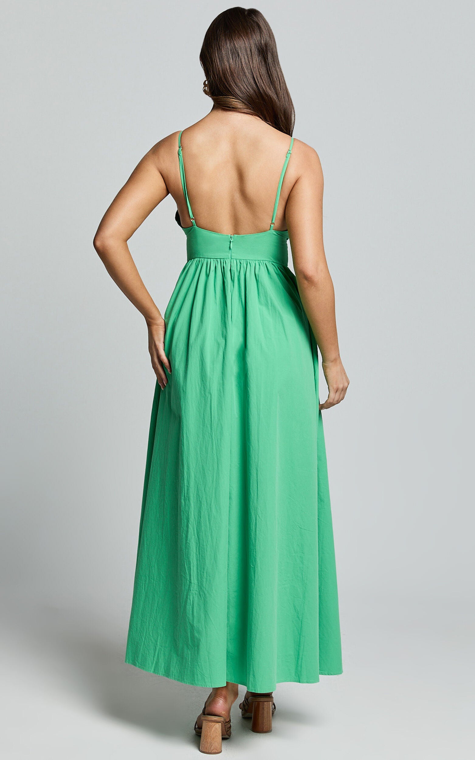 Haydie Maxi Dress - V Neck Thigh Split Dress in Green