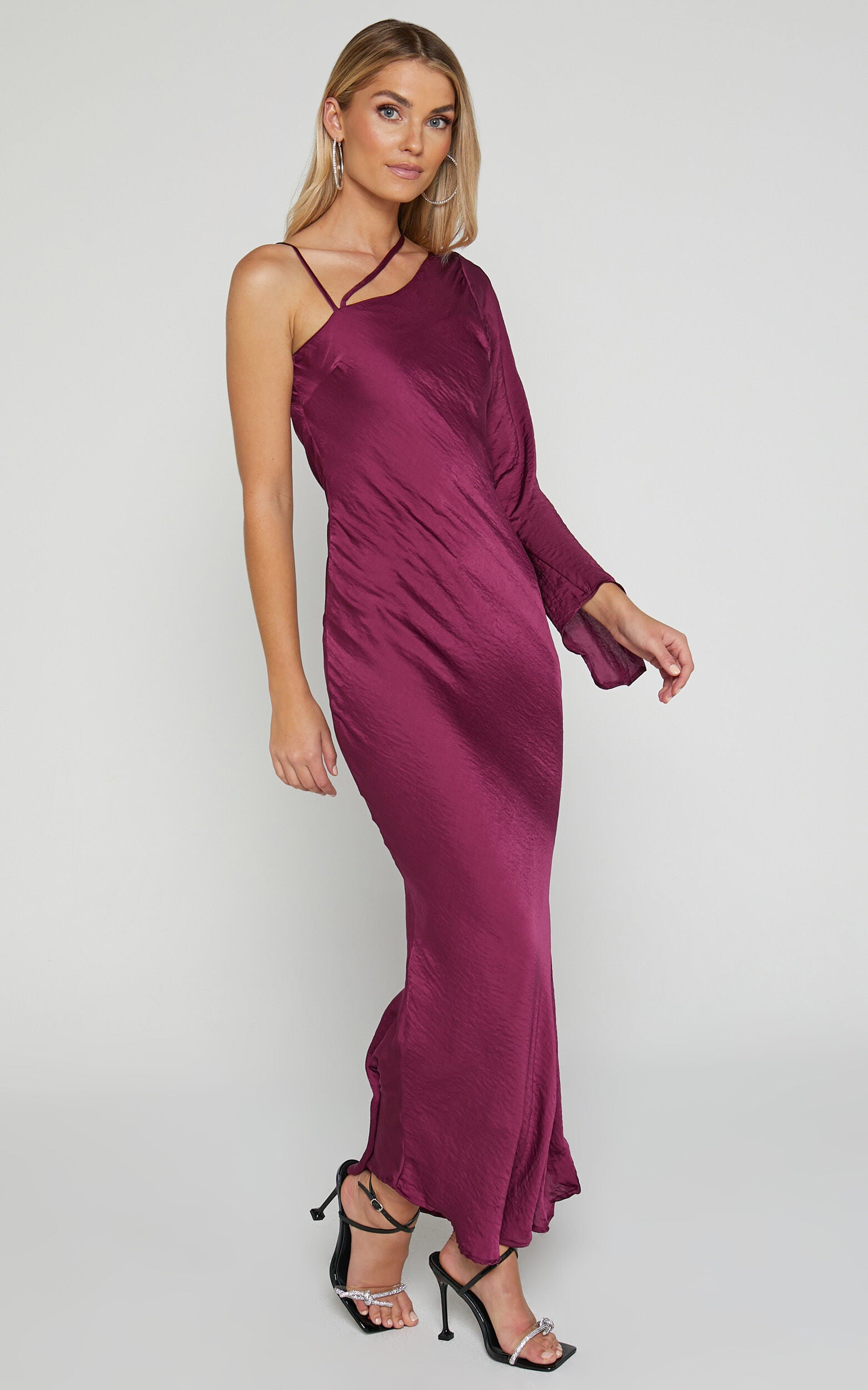 Khacy Midi Dress - One Shoulder Halter Dress in Plum