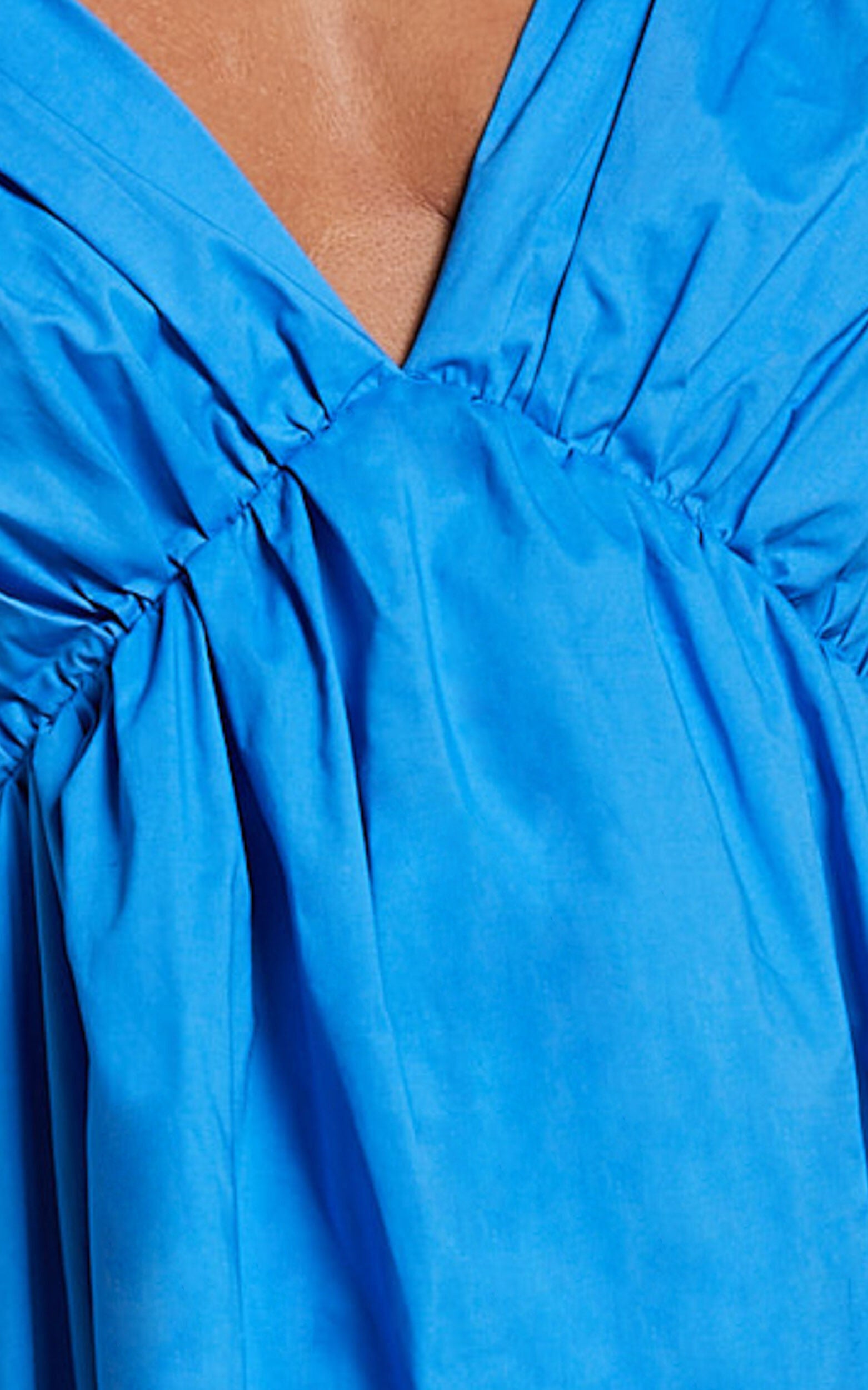 Raiza Mini Dress - Ruffle Sleeve Tie Back Plunge Dress in Blue