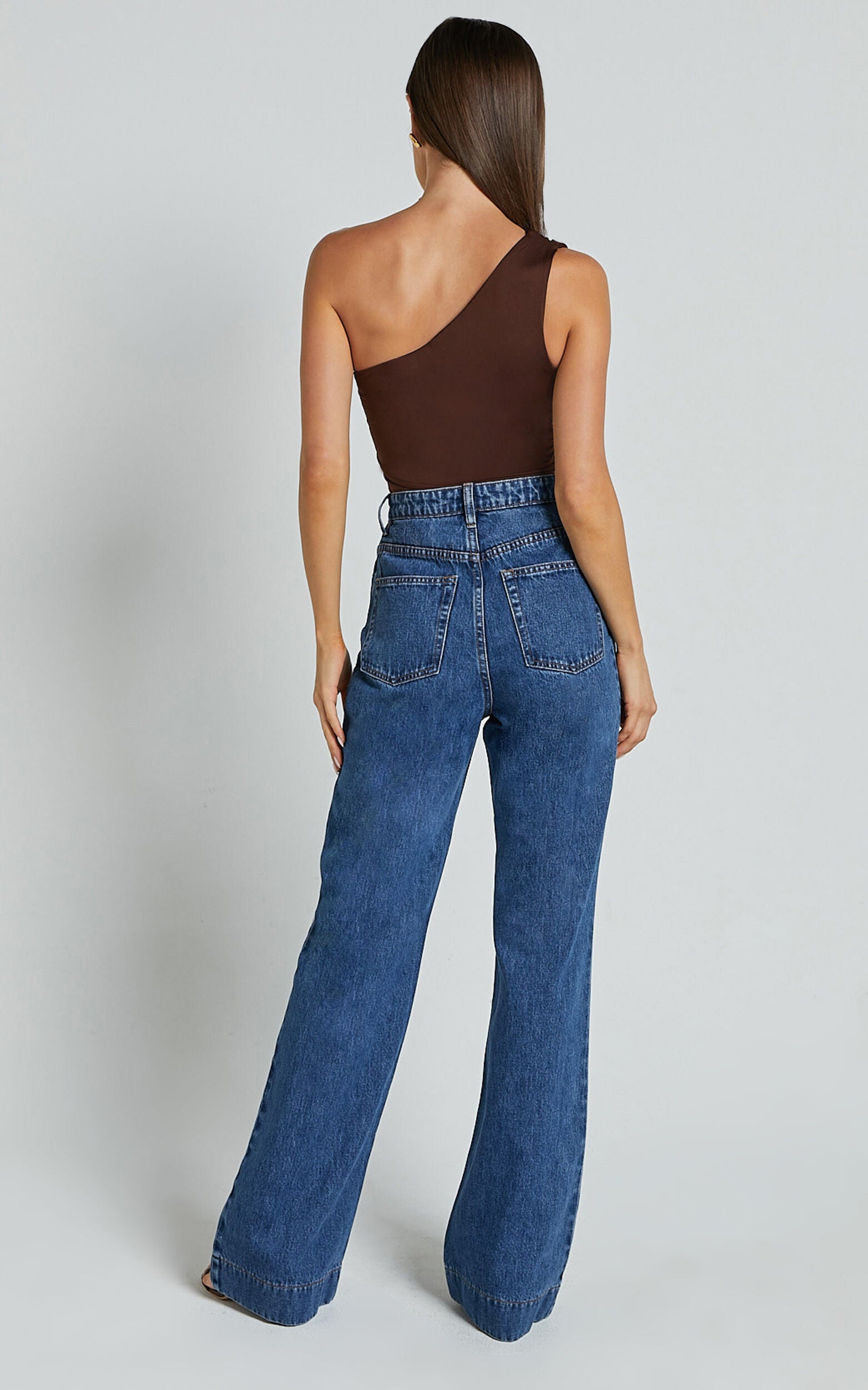 Emman Jeans - High Waisted Cotton Wide Leg Denim Jeans in Dark Blue Wash