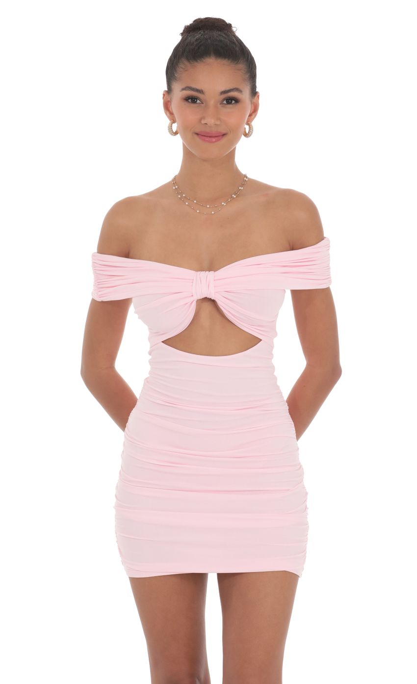 Off Shoulder Cutout Bodycon Dress in Pink