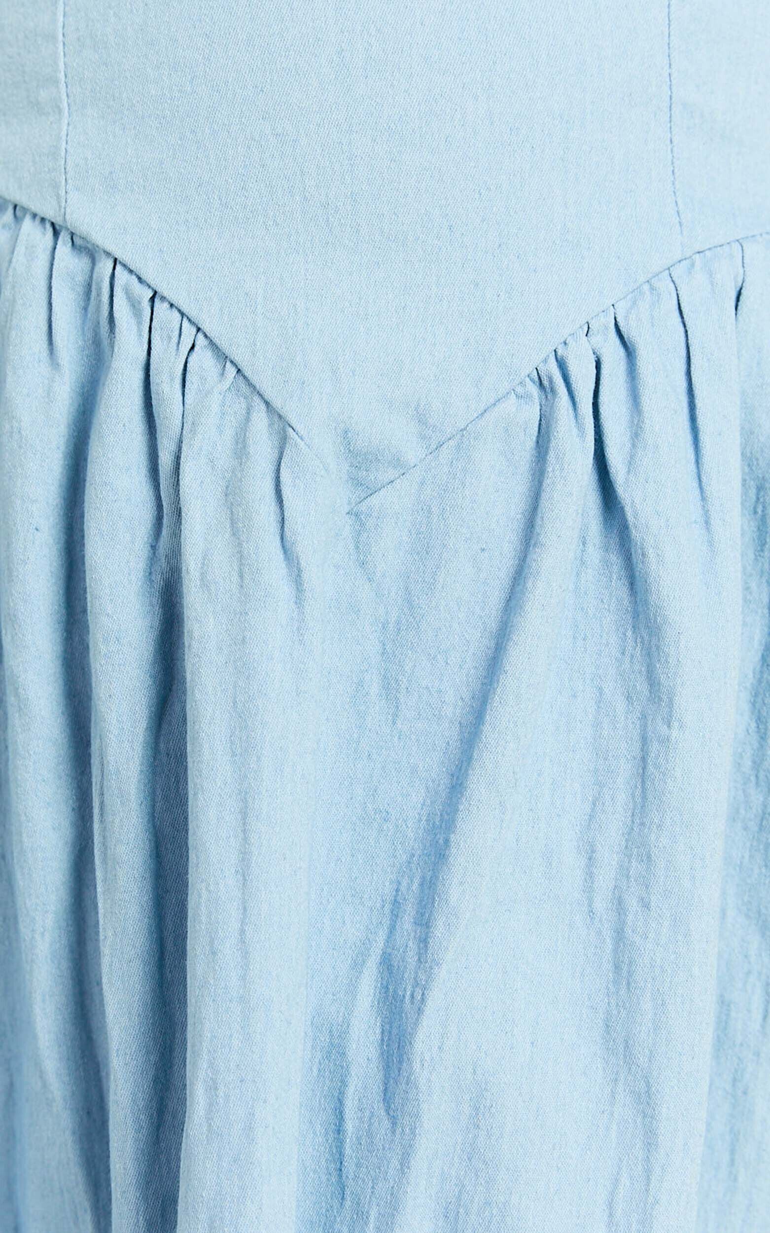 Rhaziya Mini Dress - Sleeveless Straight Neck Fit and Flare Dress in Blue