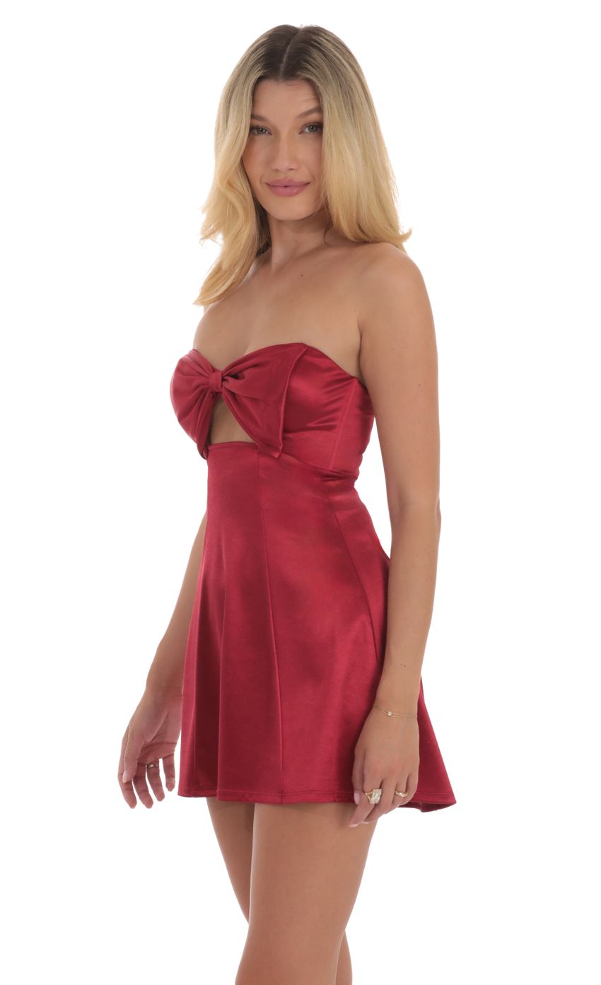 Satin Bow Cutout Strapless Dress in Red