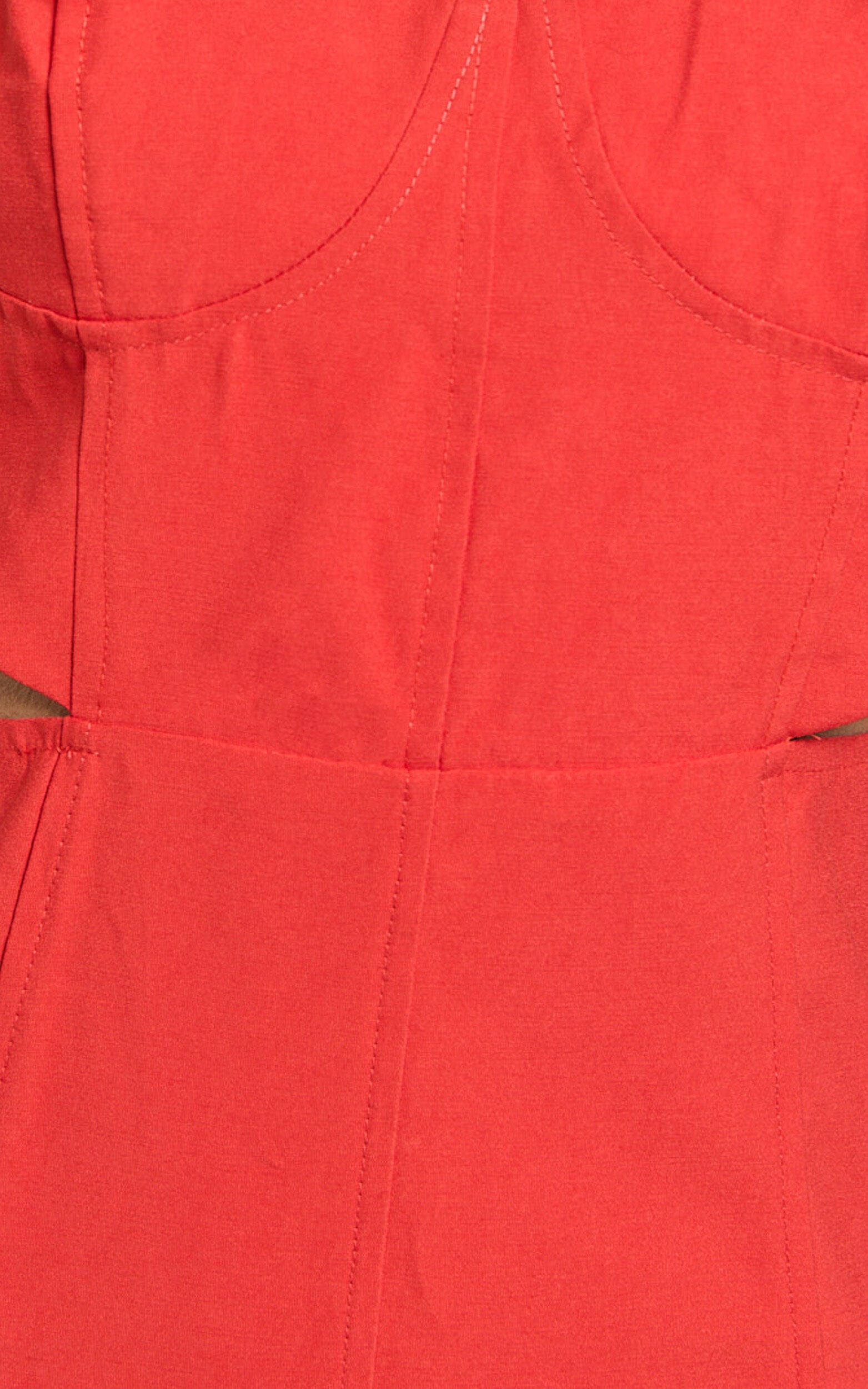 Giana Midi Dress - Shoulder Tie Cut Out Thigh Split Dress in Red