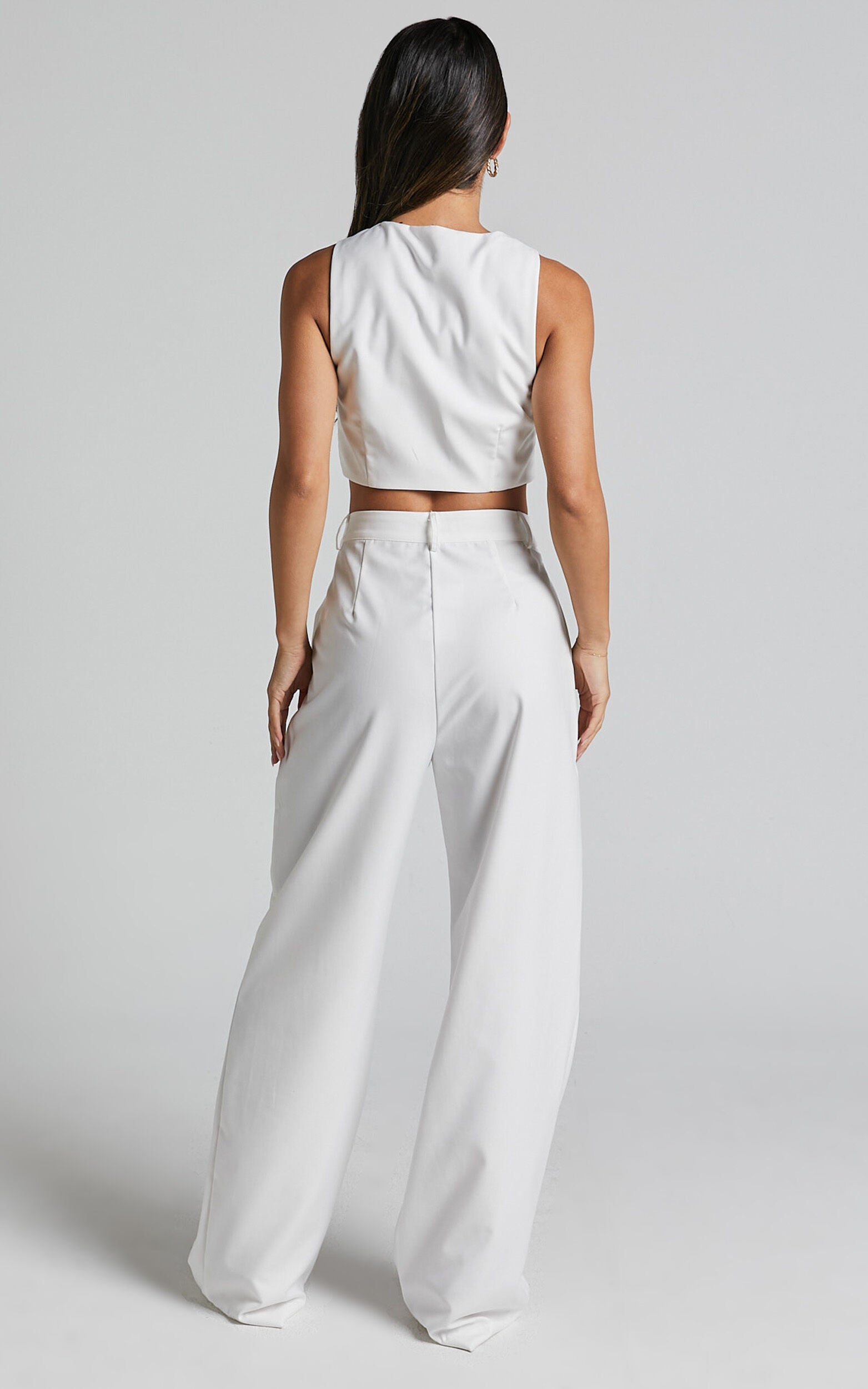 Izara Trousers - Mid Rise Relaxed Straight Leg Tailored Trousers in Warm White