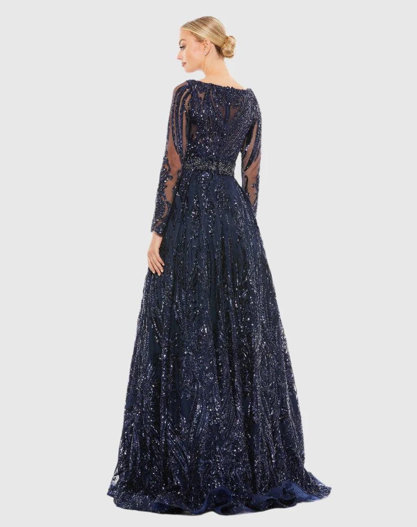 Long Sleeve Embellished Evening Gown