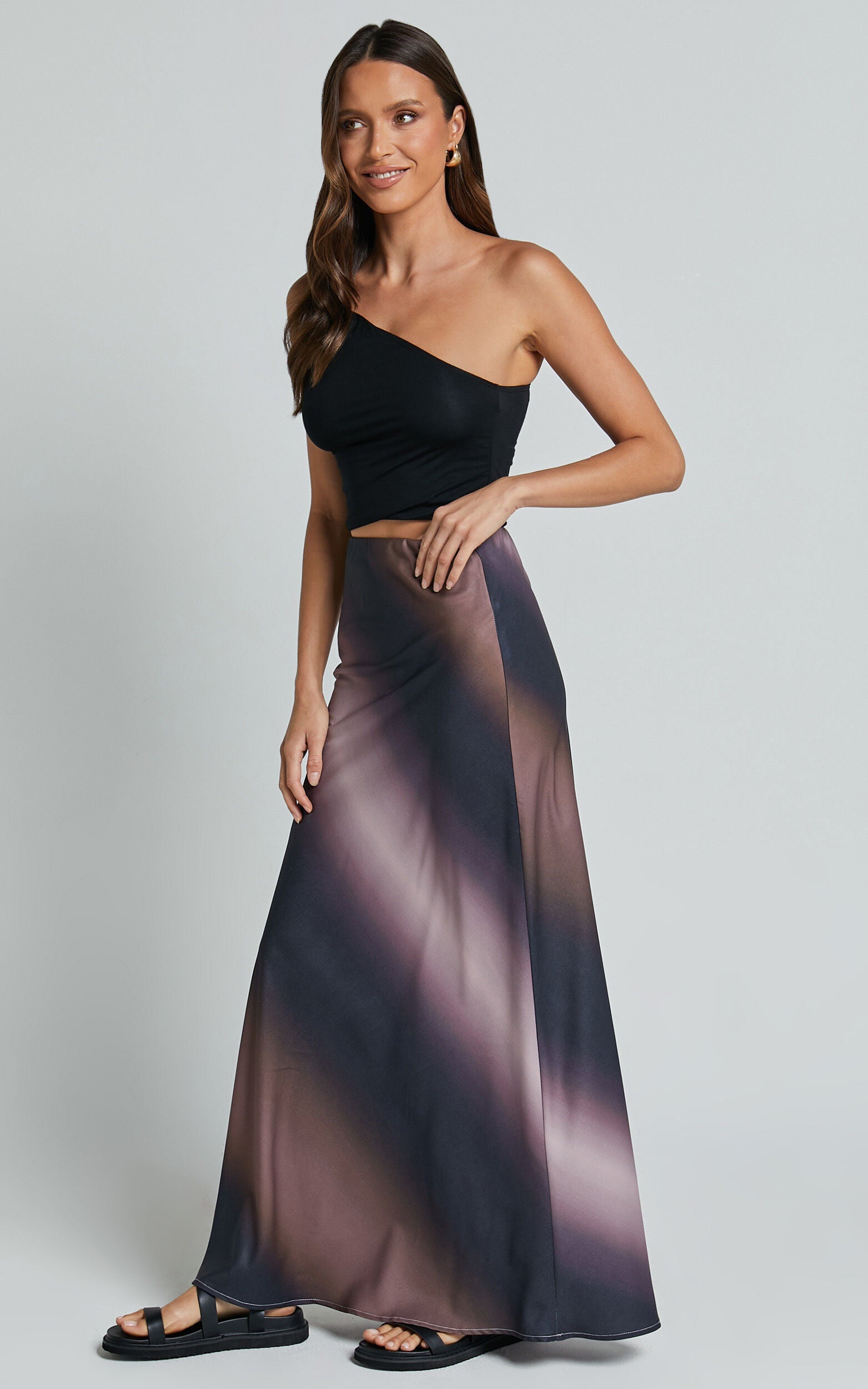 Michaela Maxi Skirt - High Waisted Slip Satin Skirt in Dusk Ombre