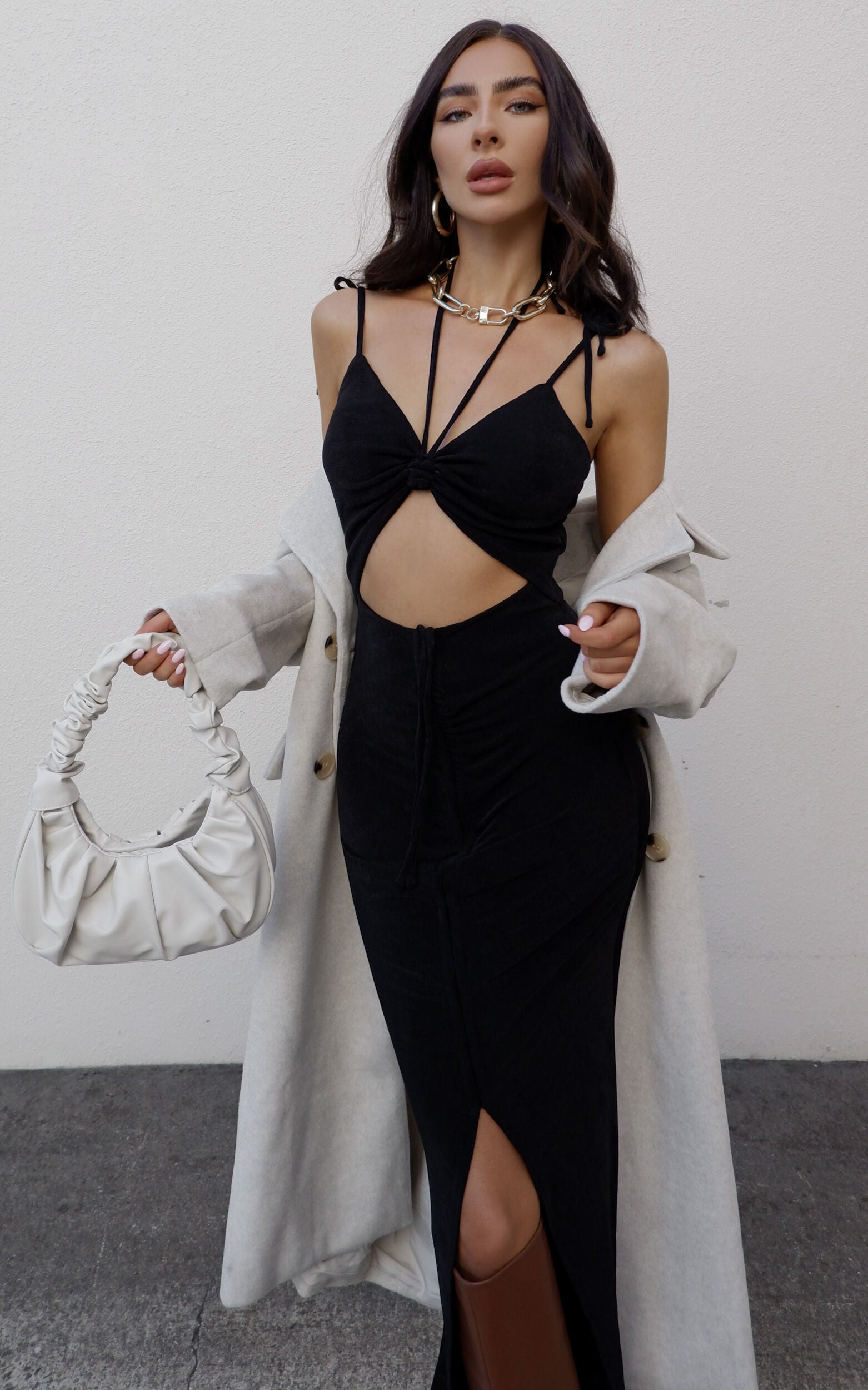 Libee Coat - Double Breasted Longline Coat in Oatmeal