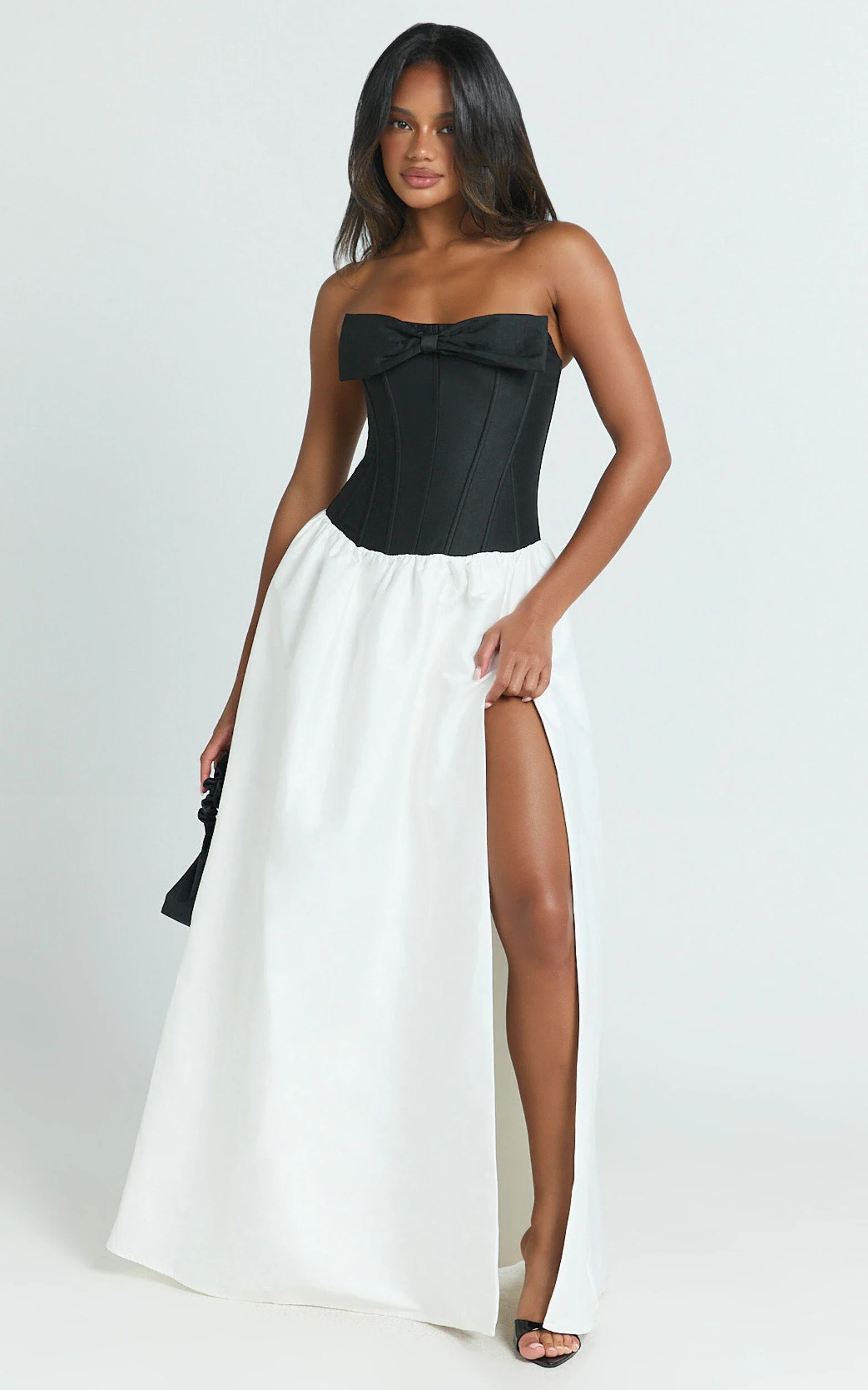 Santana Maxi Dress - Contrast Strapless Fit And Flare Dress in Black/White