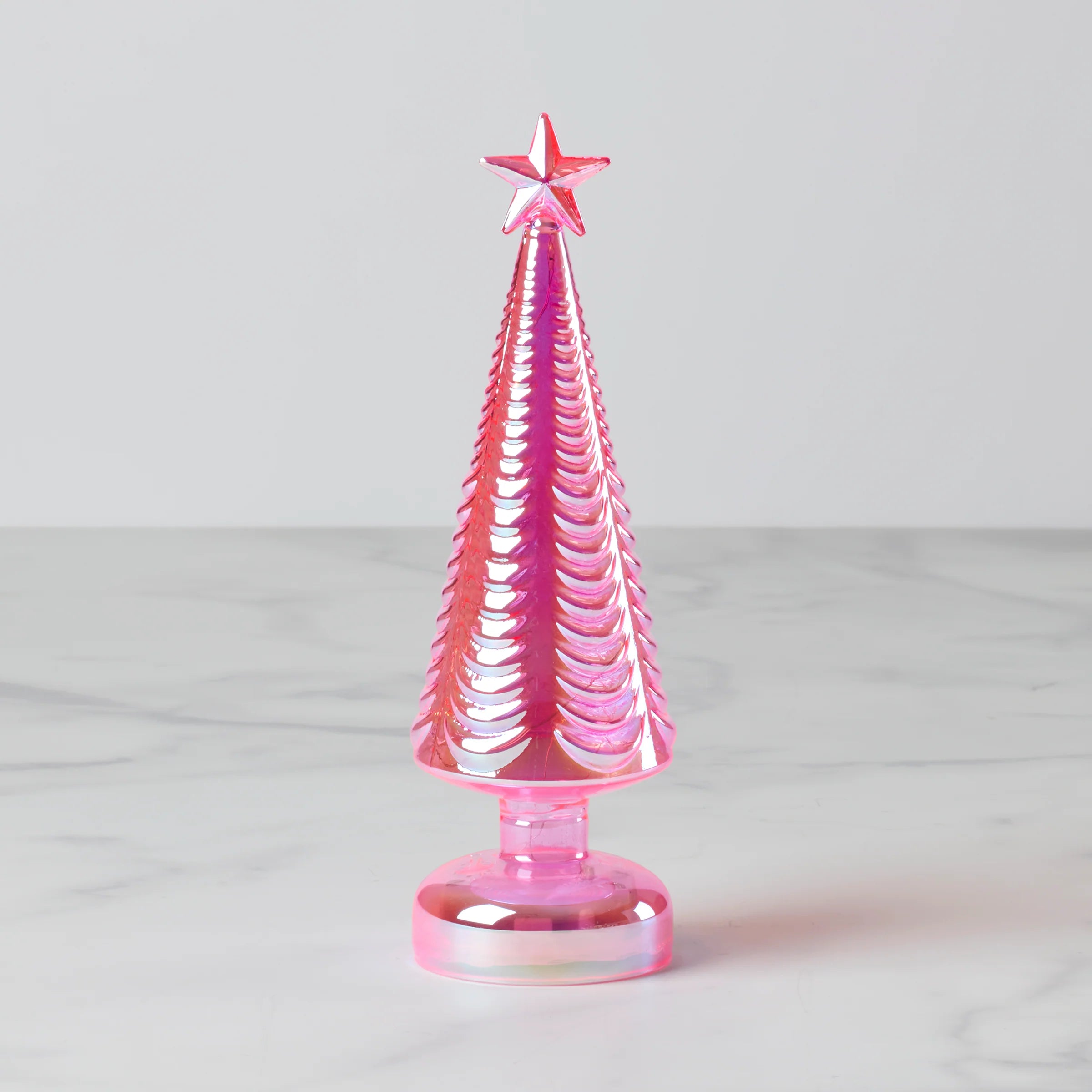 LED Lit Pink Glass Star-Topped Holiday Tree