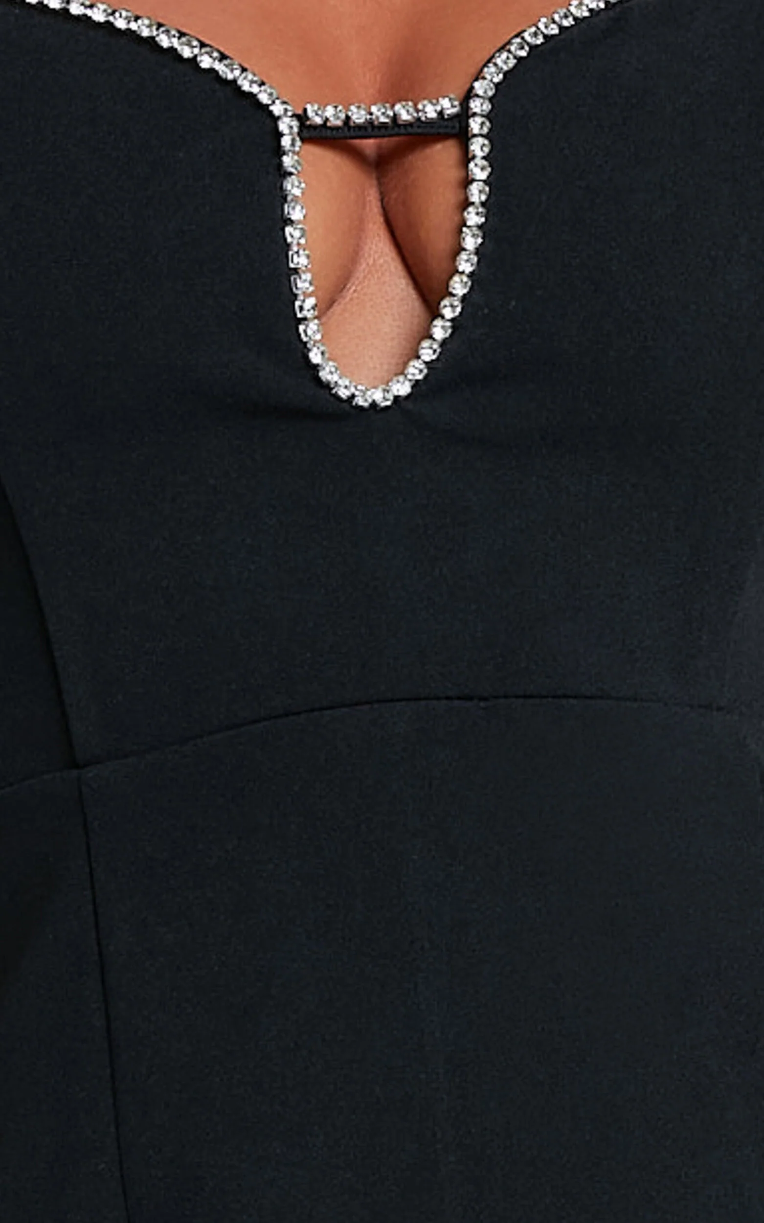 Felicity Midi Dress - Plunge Diamante Detail Dress in Black