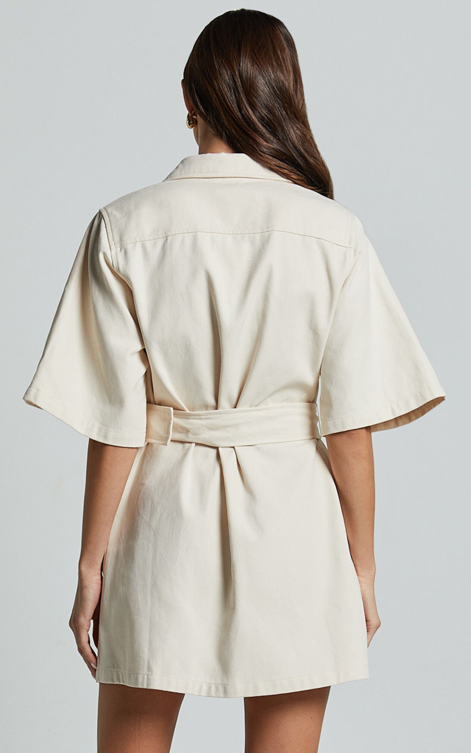 Elena Mini Dress - Wide Sleeve Utility Dress in Natural