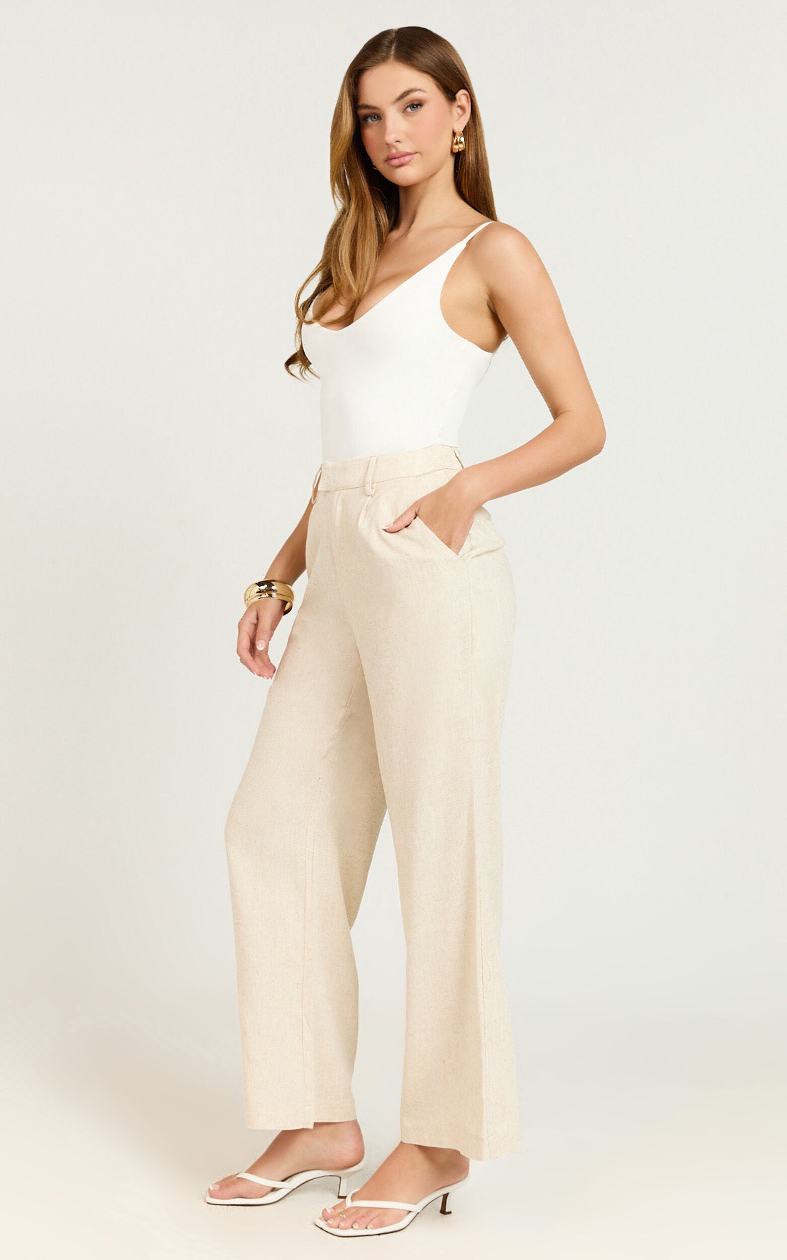 Nate Pants - Mid Waist Tailored Linen Pants in Natural