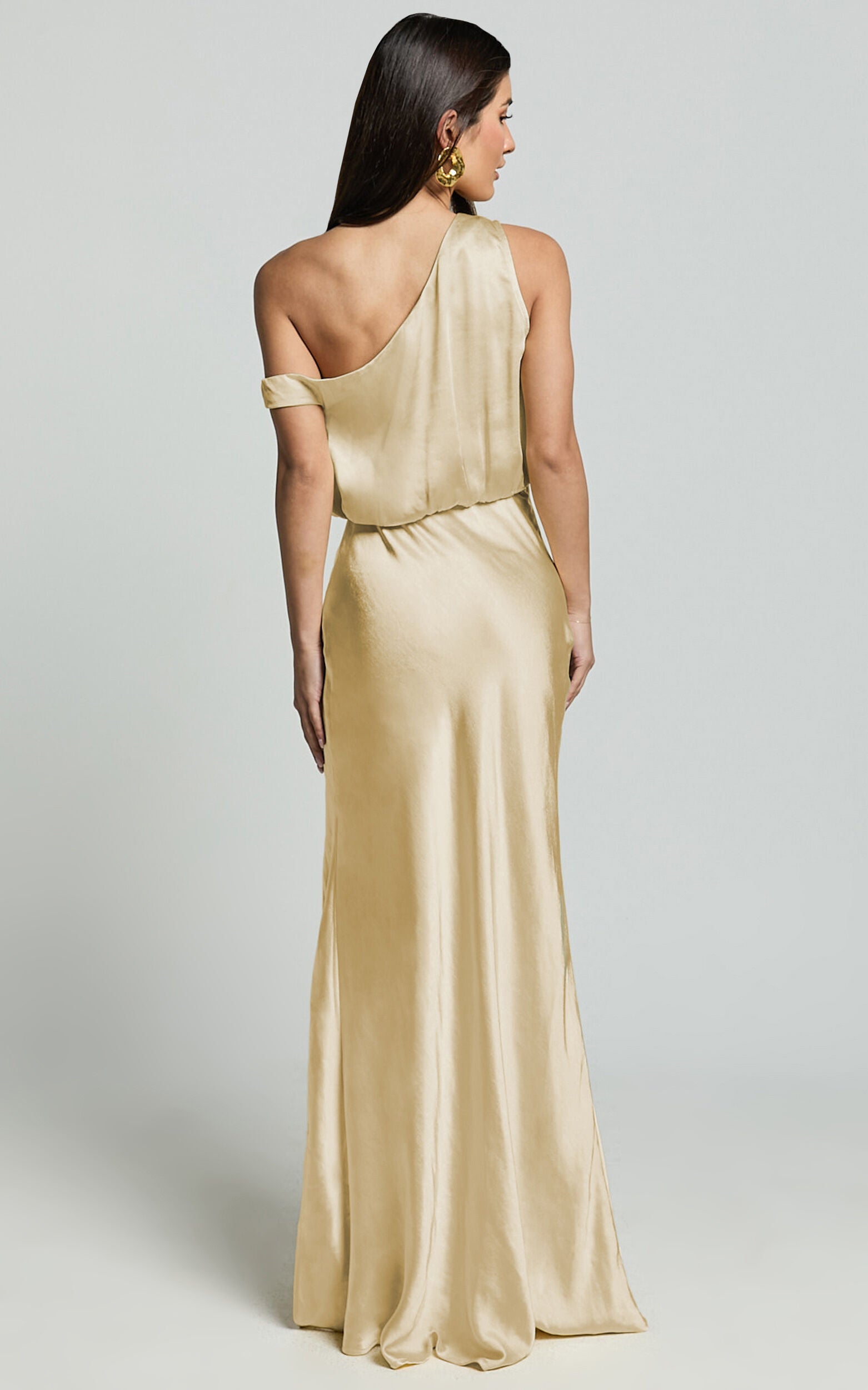 Jensen Midi Dress - Off Shoulder High Split Bias Slip Dress in Lemon