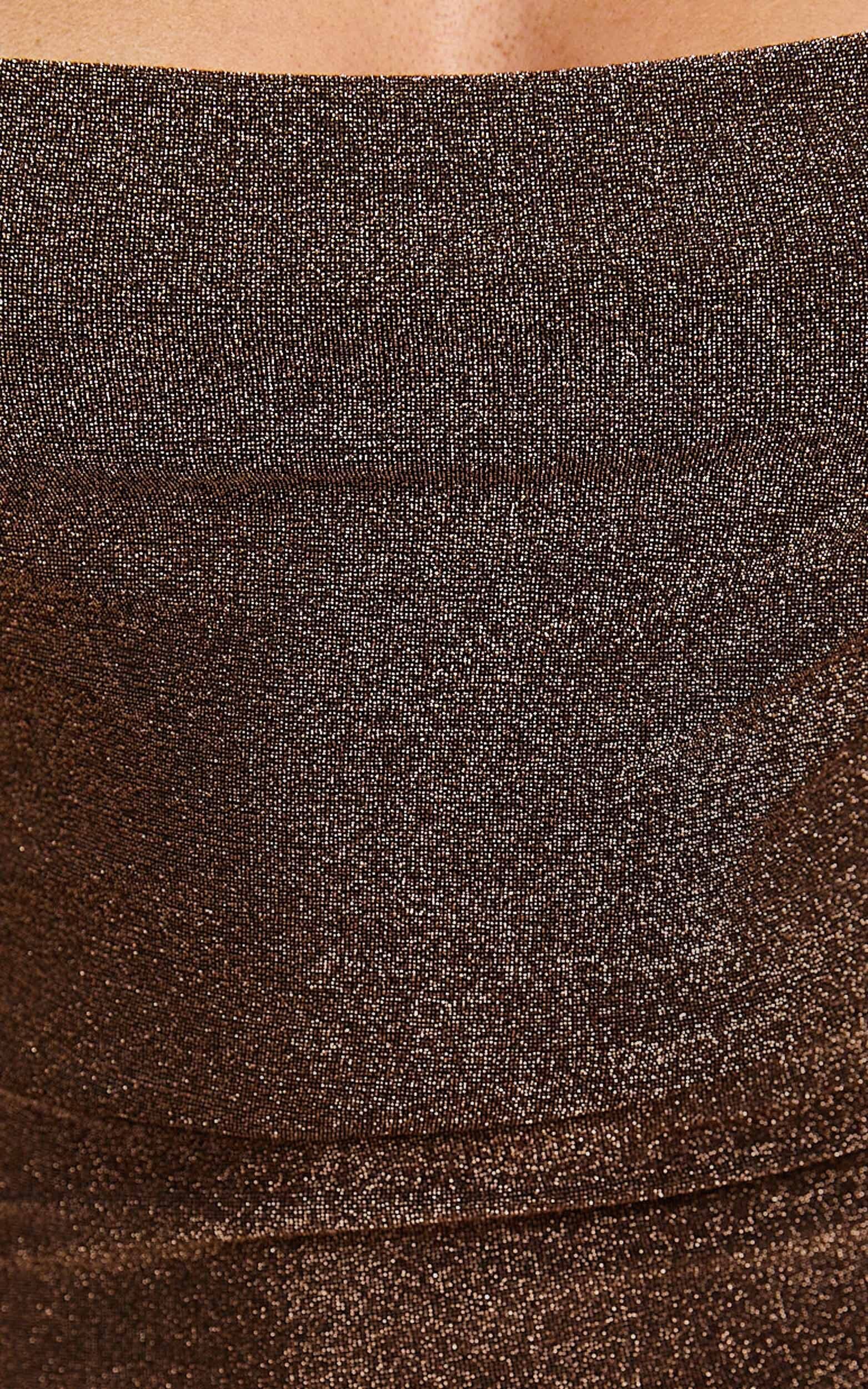 Roma Midi Dress - Ruched Cowl Neck Dress in Chocolate Lurex