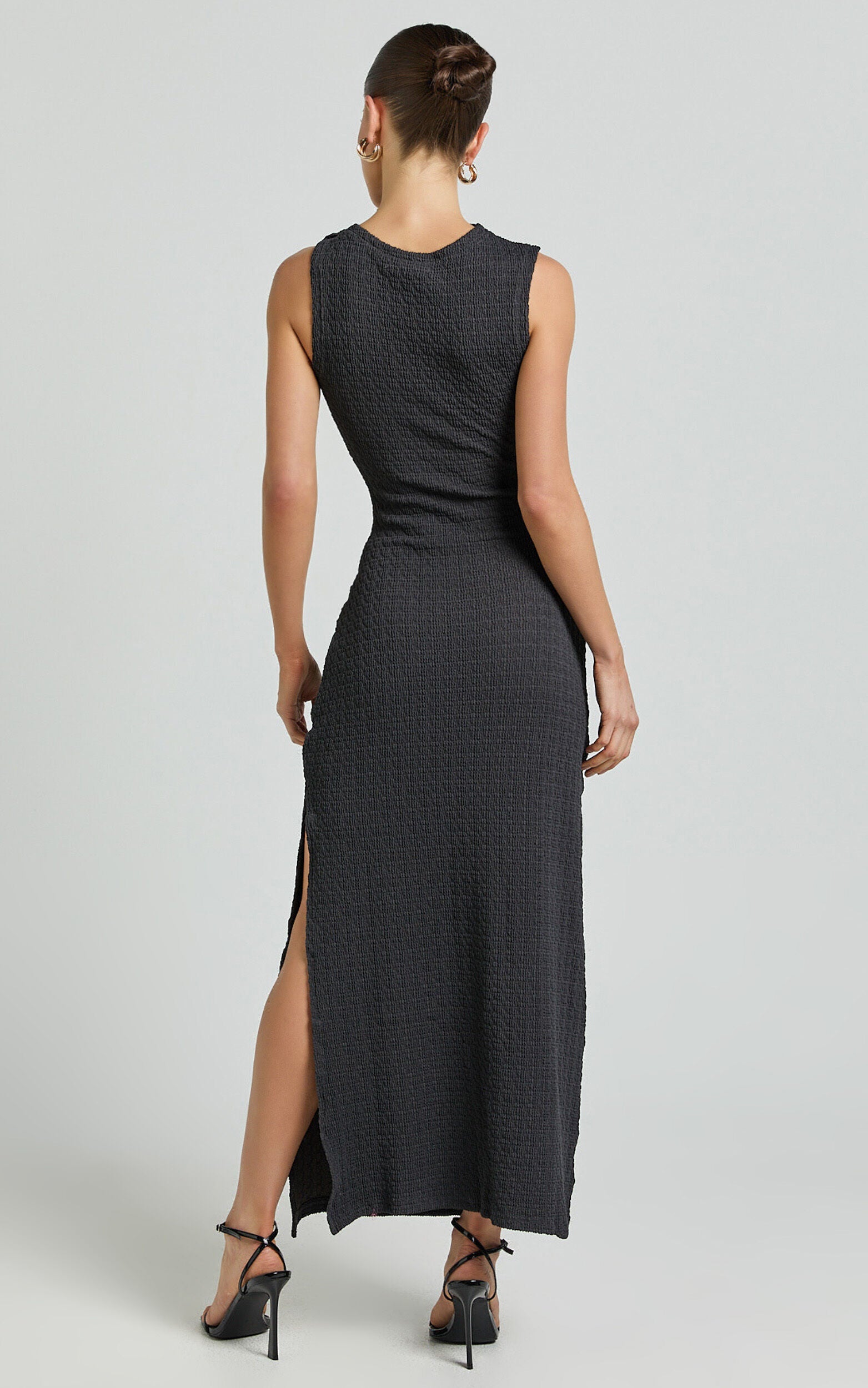 Pia Midi Dress - Twist Neck Cut Out Bodycon Dress in Charcoal