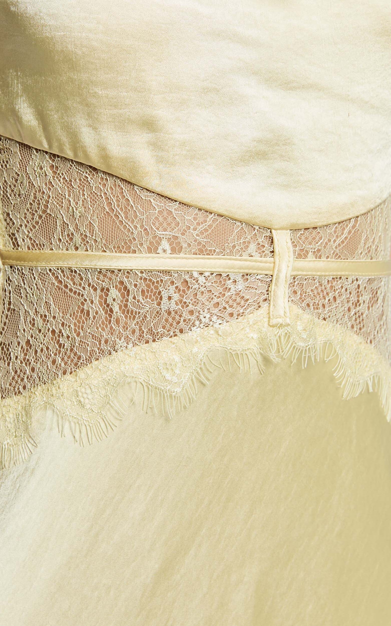 Estella Midi Dress - Asymmetrical Lace Detail Waist Slip Dress in Butter