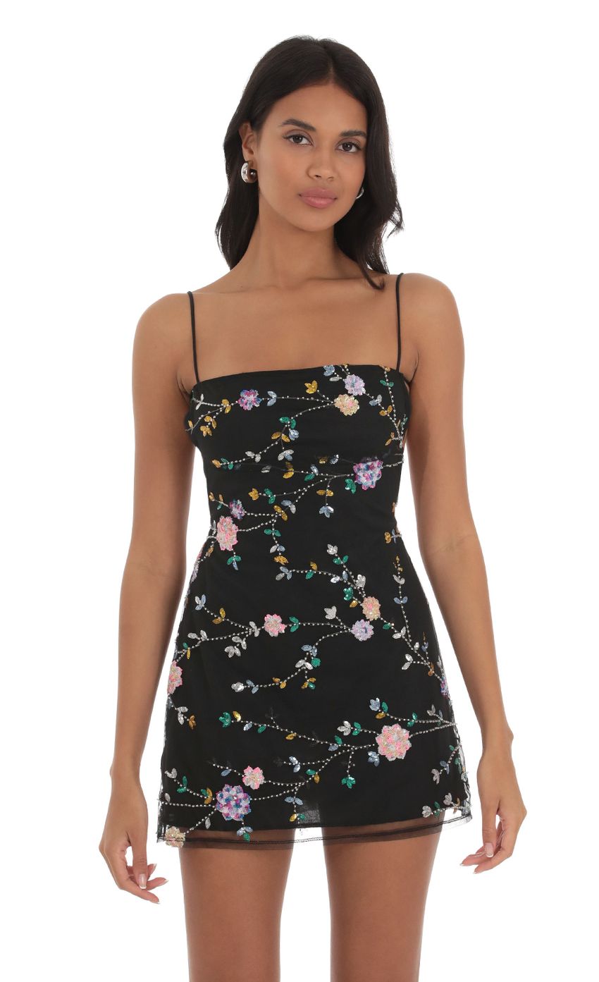Floral Sequin Dress In Black
