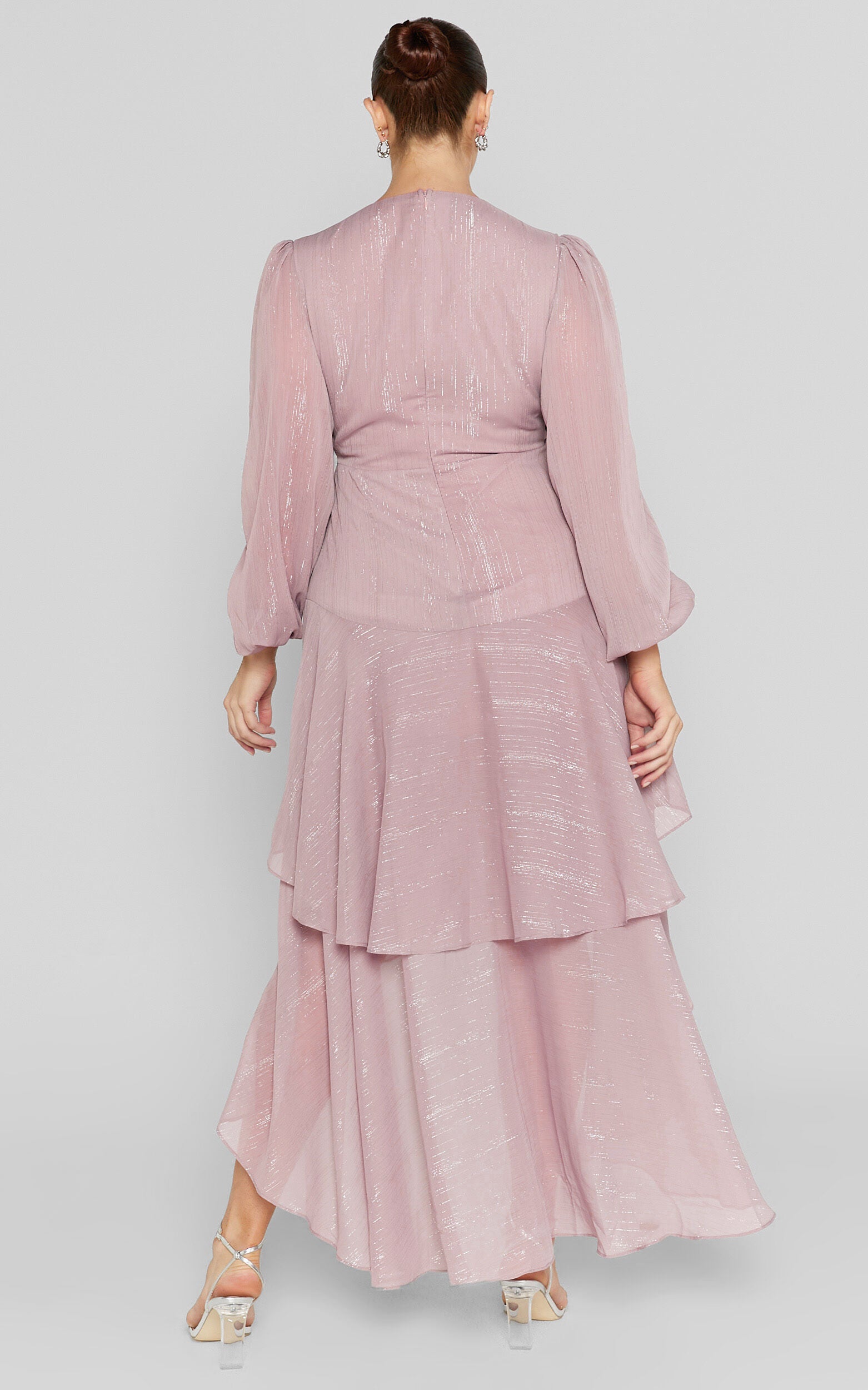 Claudita Midi Dress - Long Sleeve High Low Hem Dress in Dusty Rose