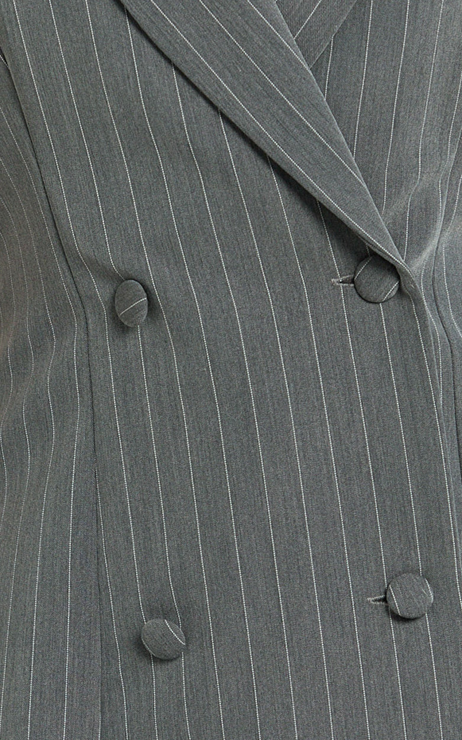 Emily Mini Dress - Pinstripe Collared Halter Double Breasted Workwear Dress in Dark Grey