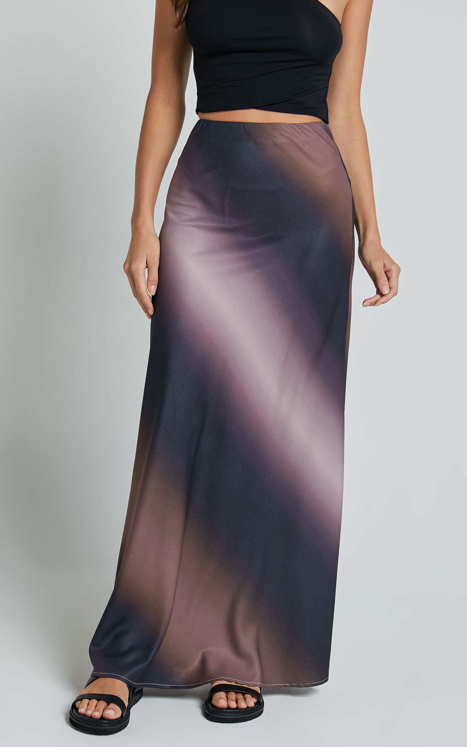 Michaela Maxi Skirt - High Waisted Slip Satin Skirt in Dusk Ombre