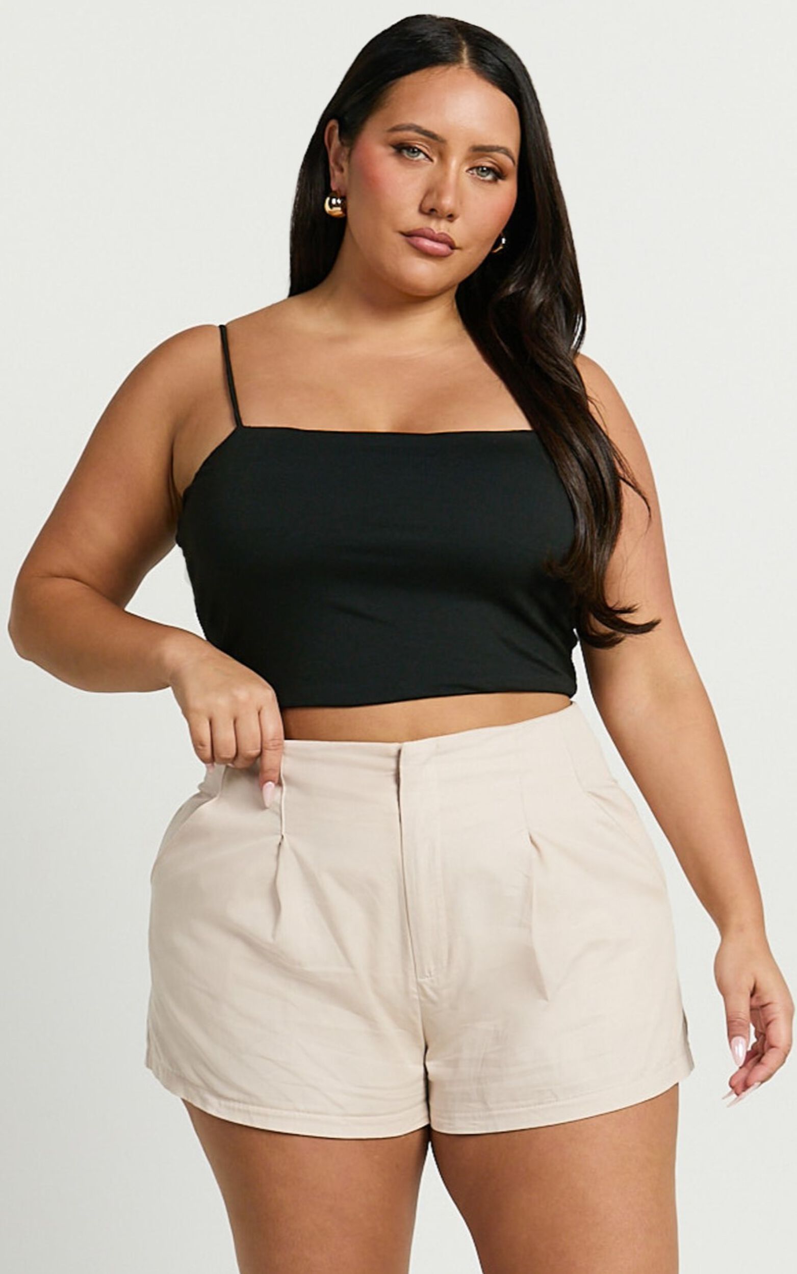 Elyssa Shorts - Pleat Detail Shorts in Beige