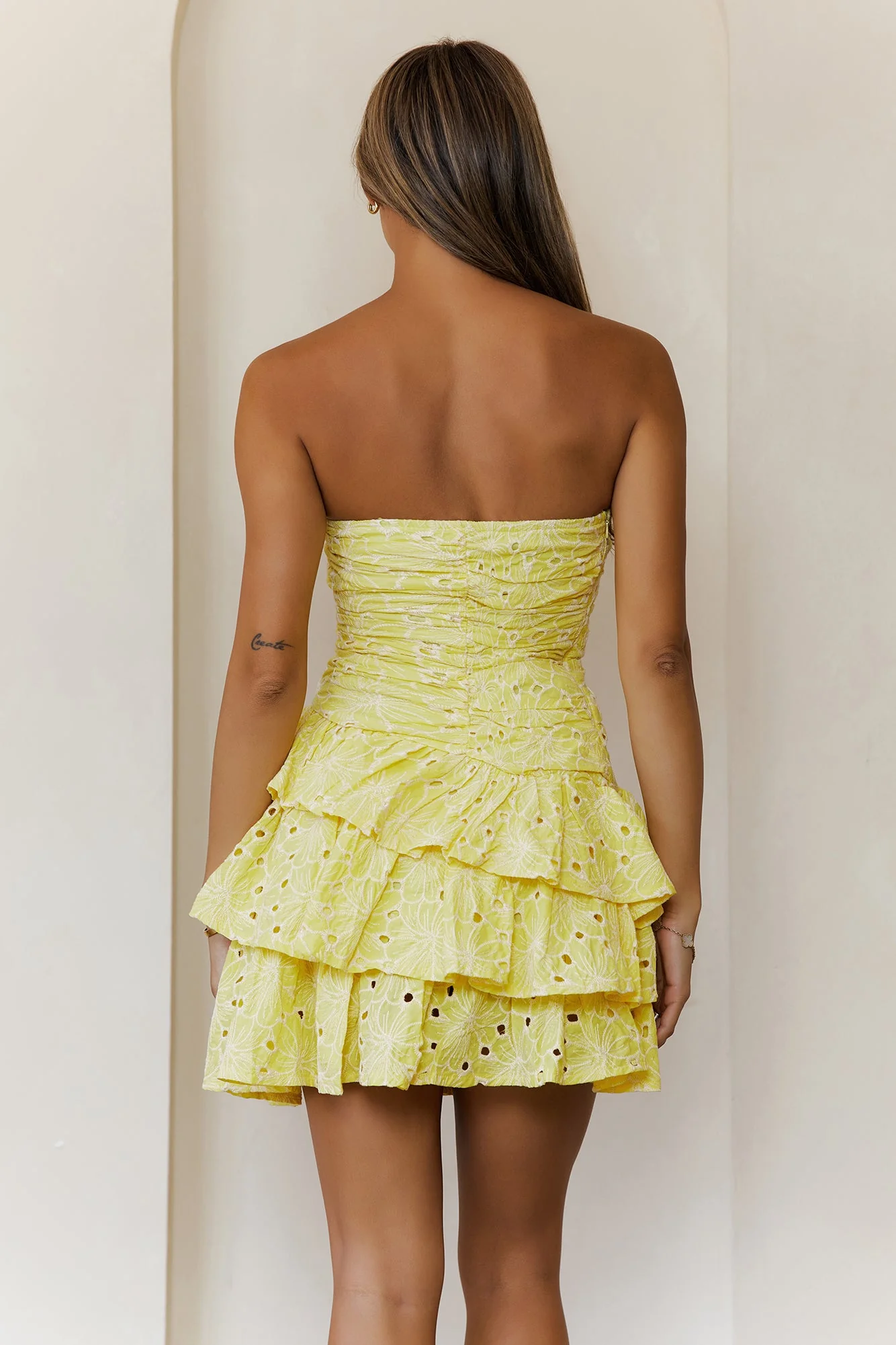 Softly Iconic Strapless Mini Dress Yellow
