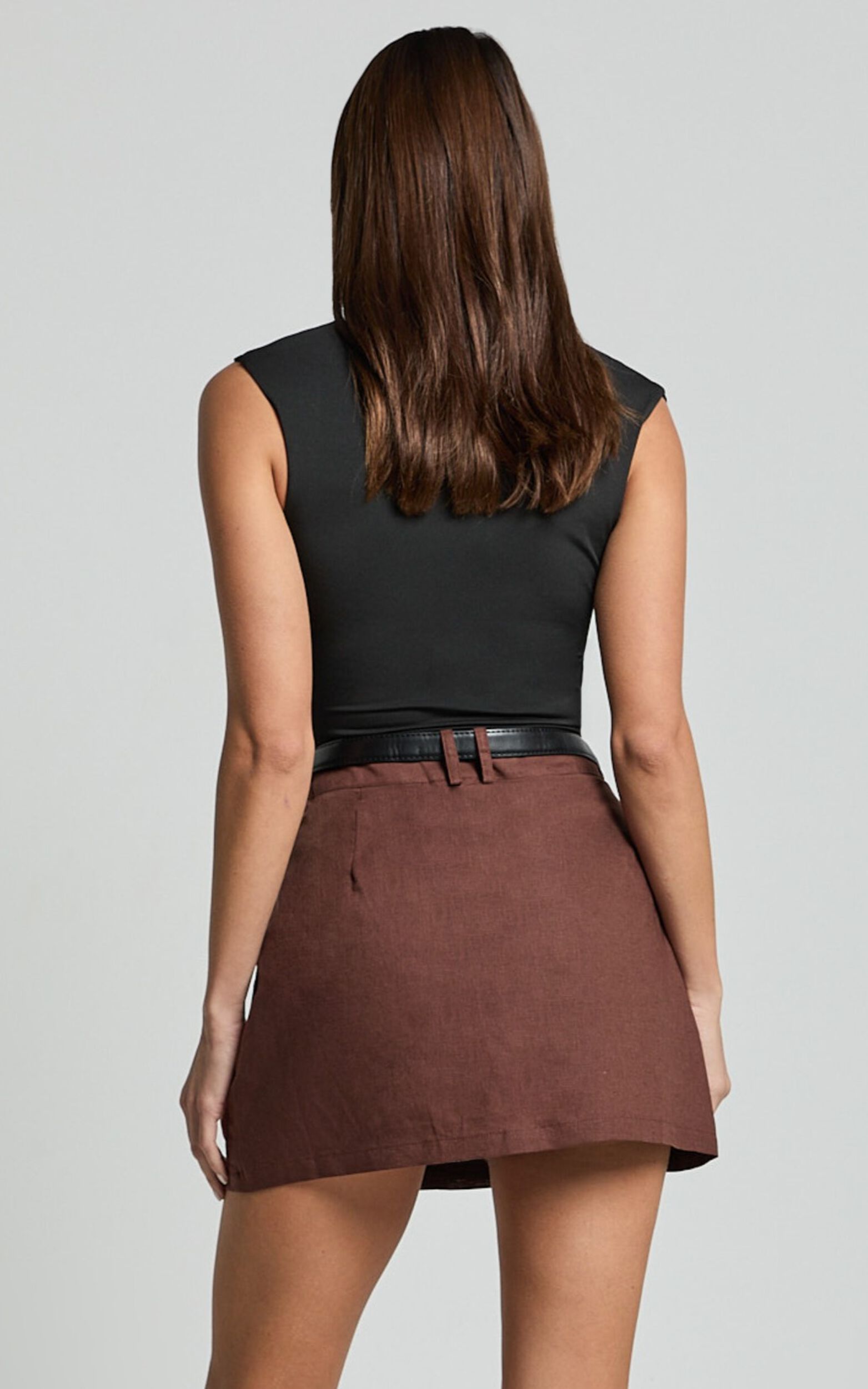 Dream Linen Skort - High Waisted A Line Skort in Brown
