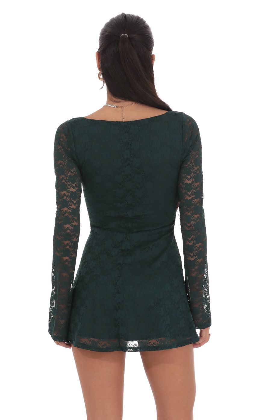 Lace Twist Cutout Dress in Green