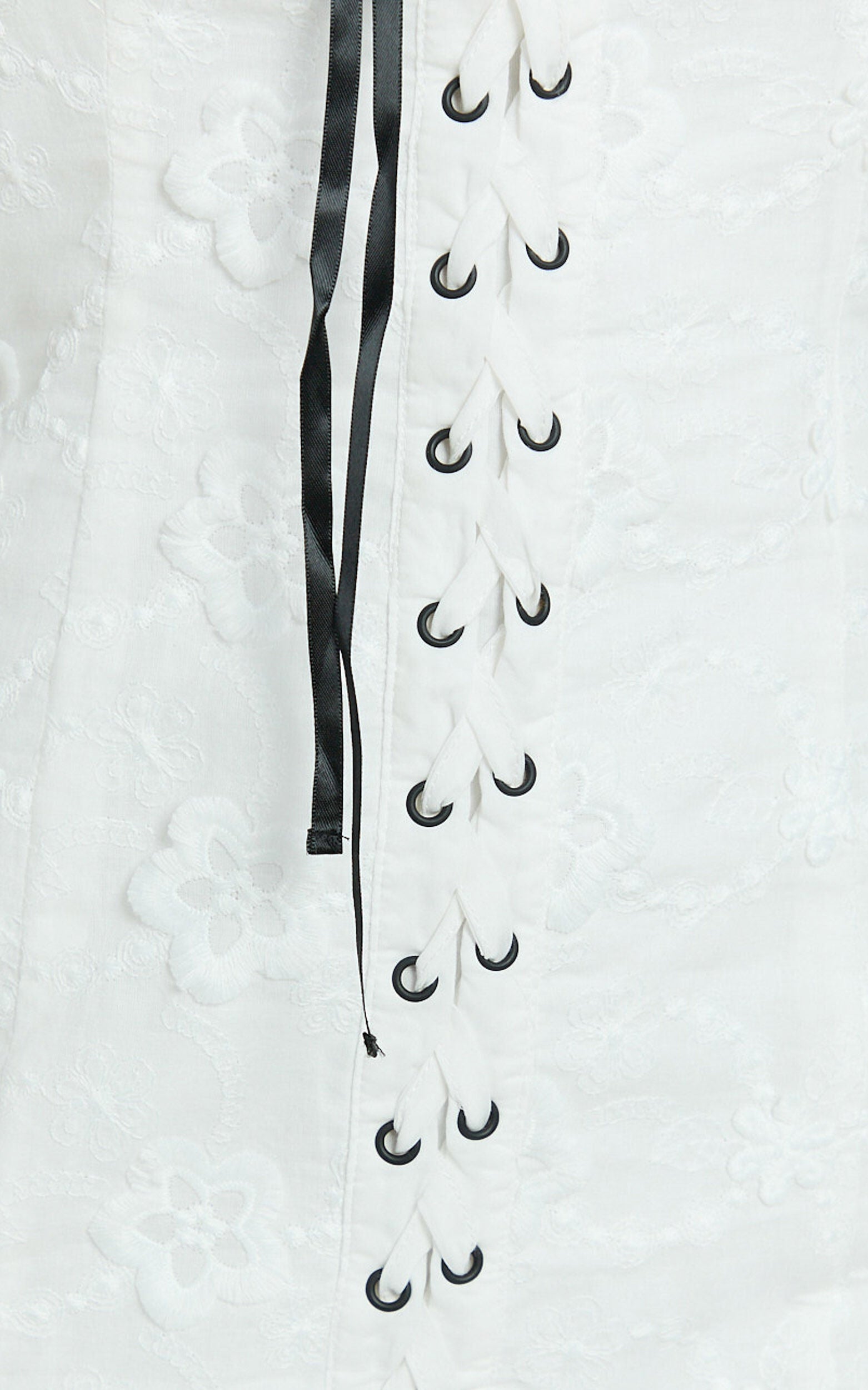 Gisele Mini Dress - Straight Neck Fitted Laced Front Dress in White