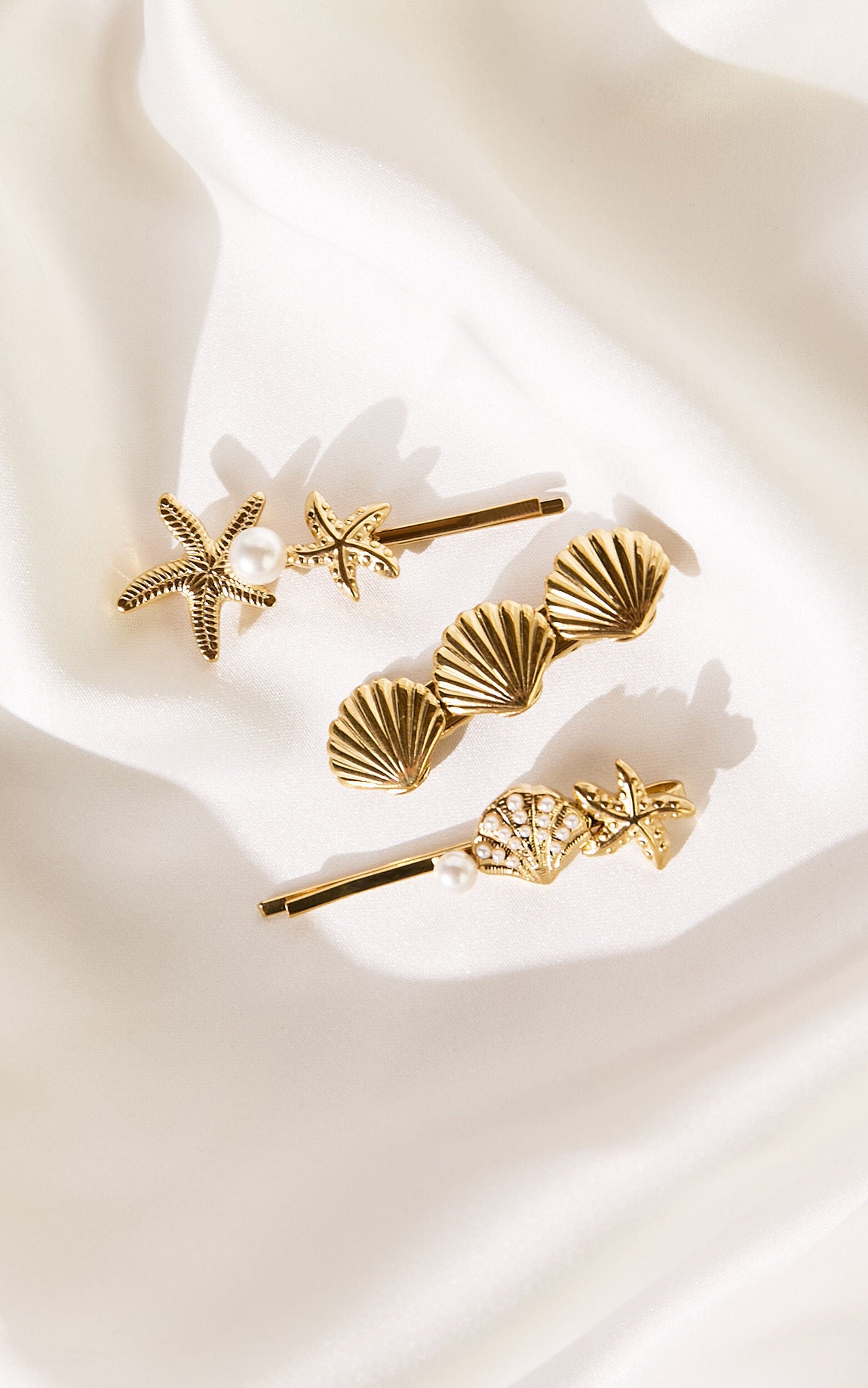 Georgie Seashell Hair Clip Pack in Gold