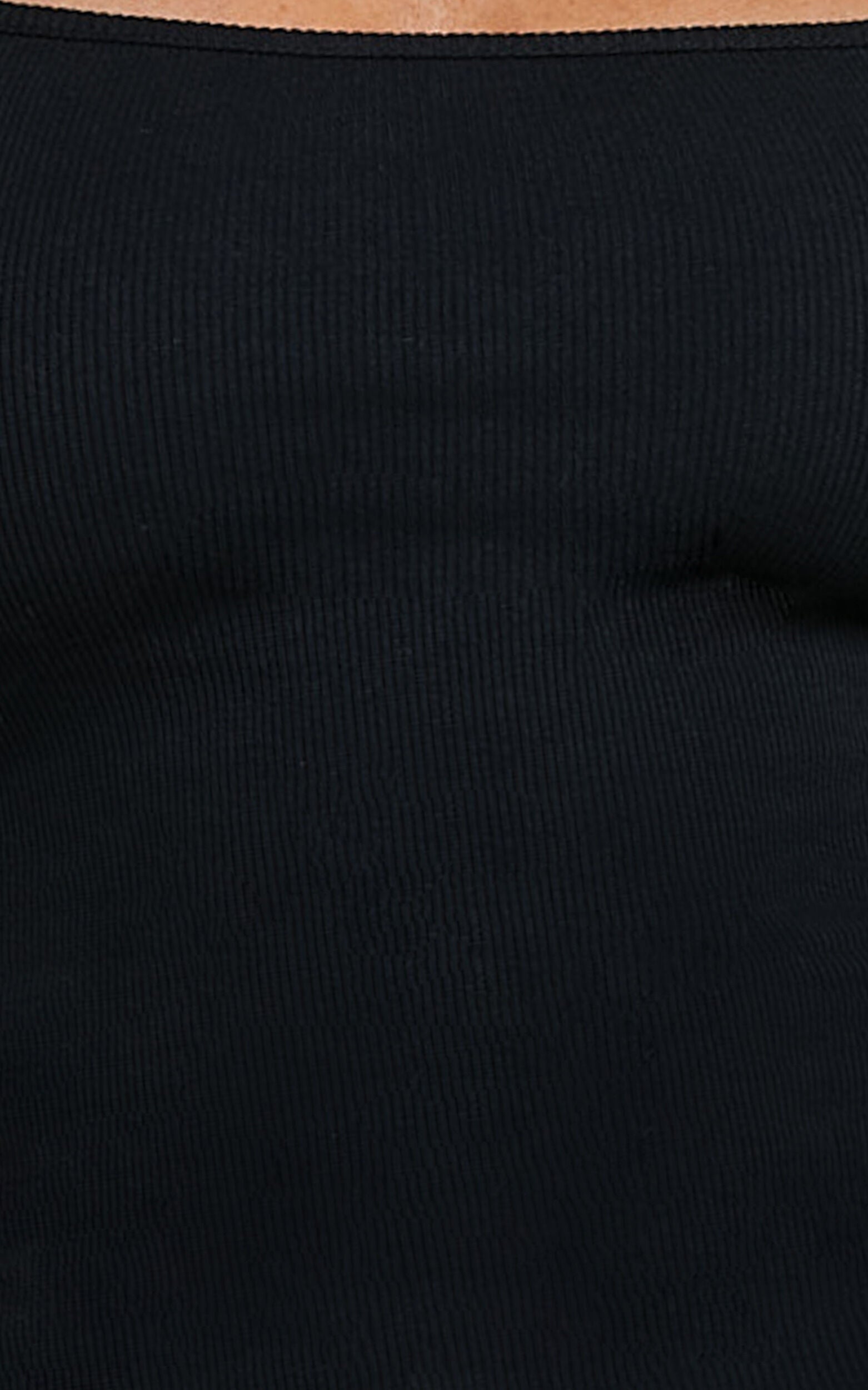 Lucy Midi Dress - Ribbed Side Ruched Bodycon Dress in Black