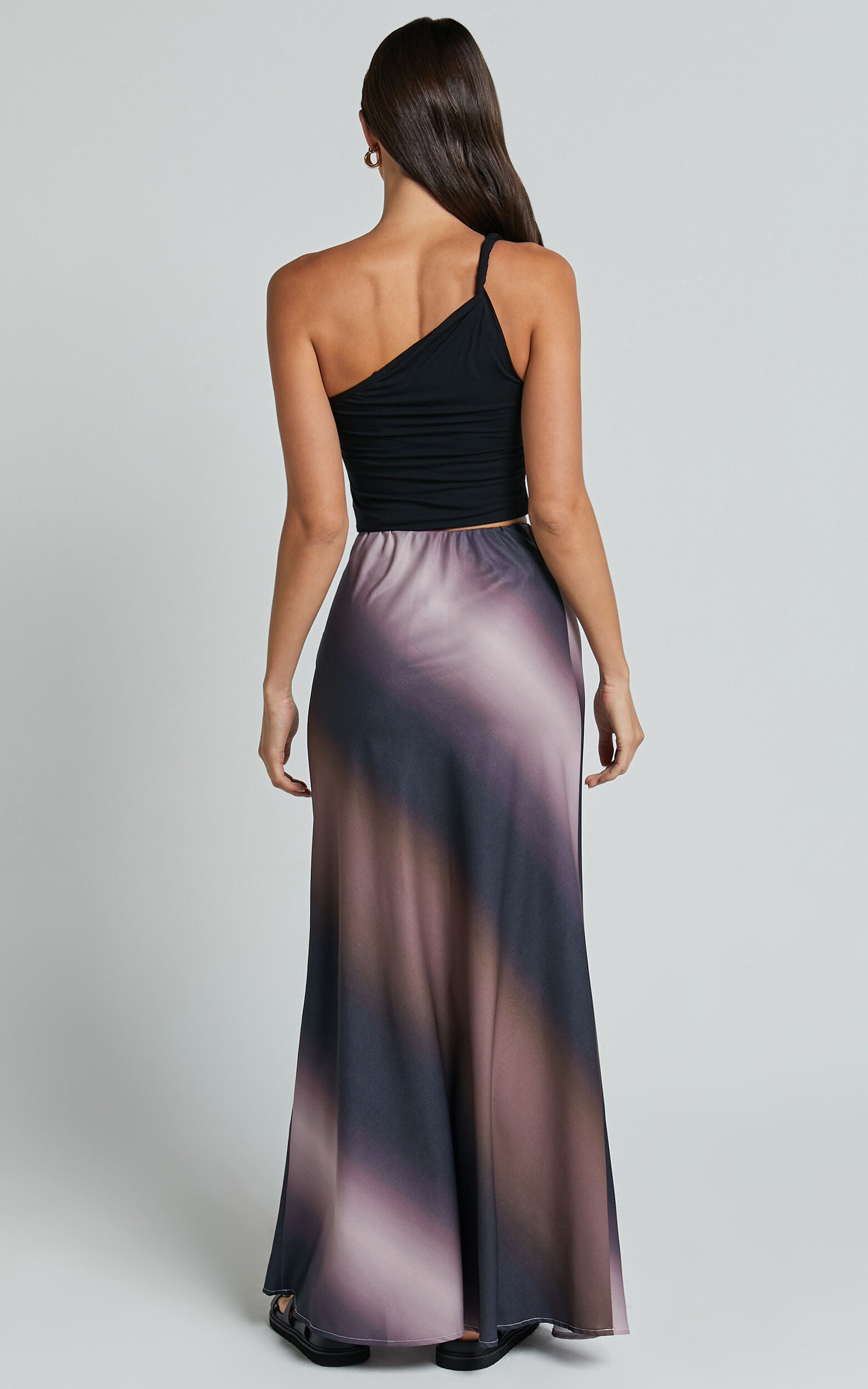 Michaela Maxi Skirt - High Waisted Slip Satin Skirt in Dusk Ombre
