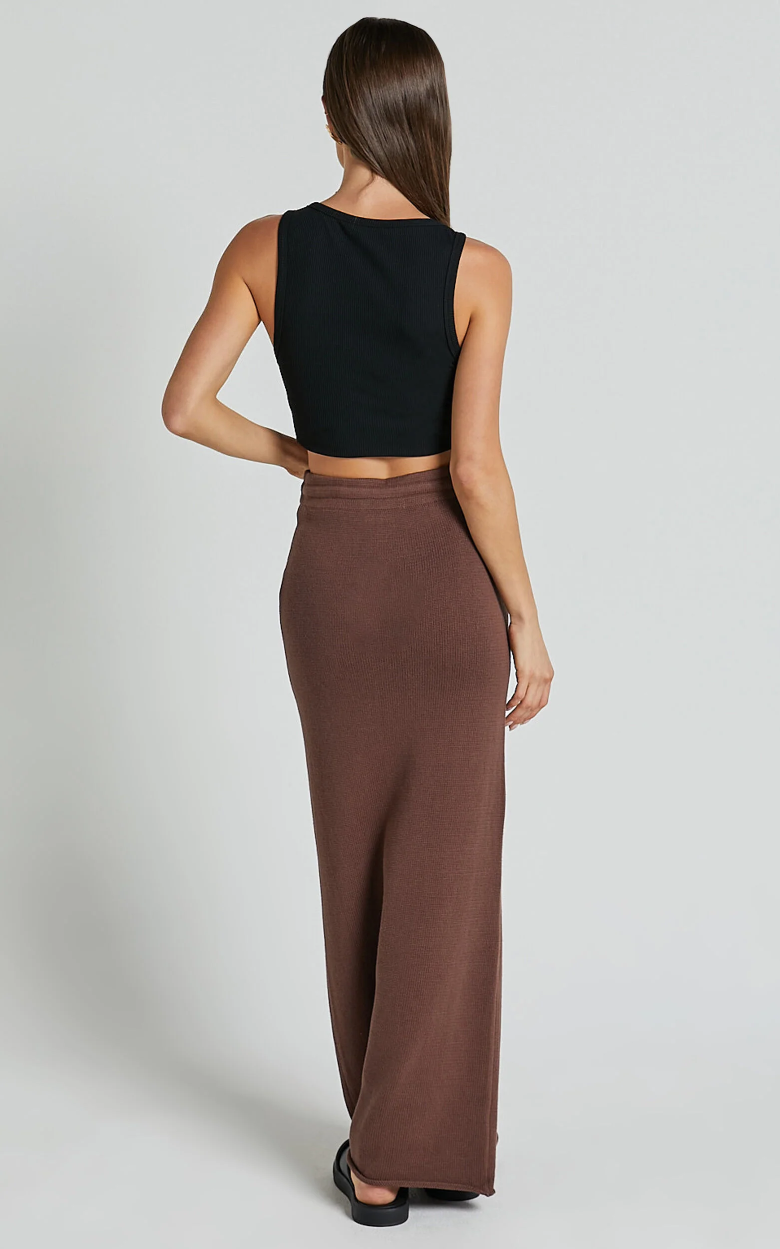 Dasuri Knit Maxi Skirt - Drawstring Skirt in Chocolate