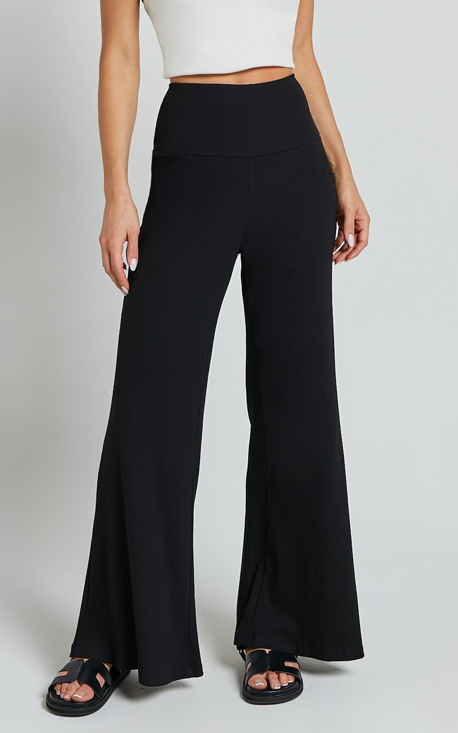 Sammie Pants - Jersey High Waisted Wide Leg Pants in Black