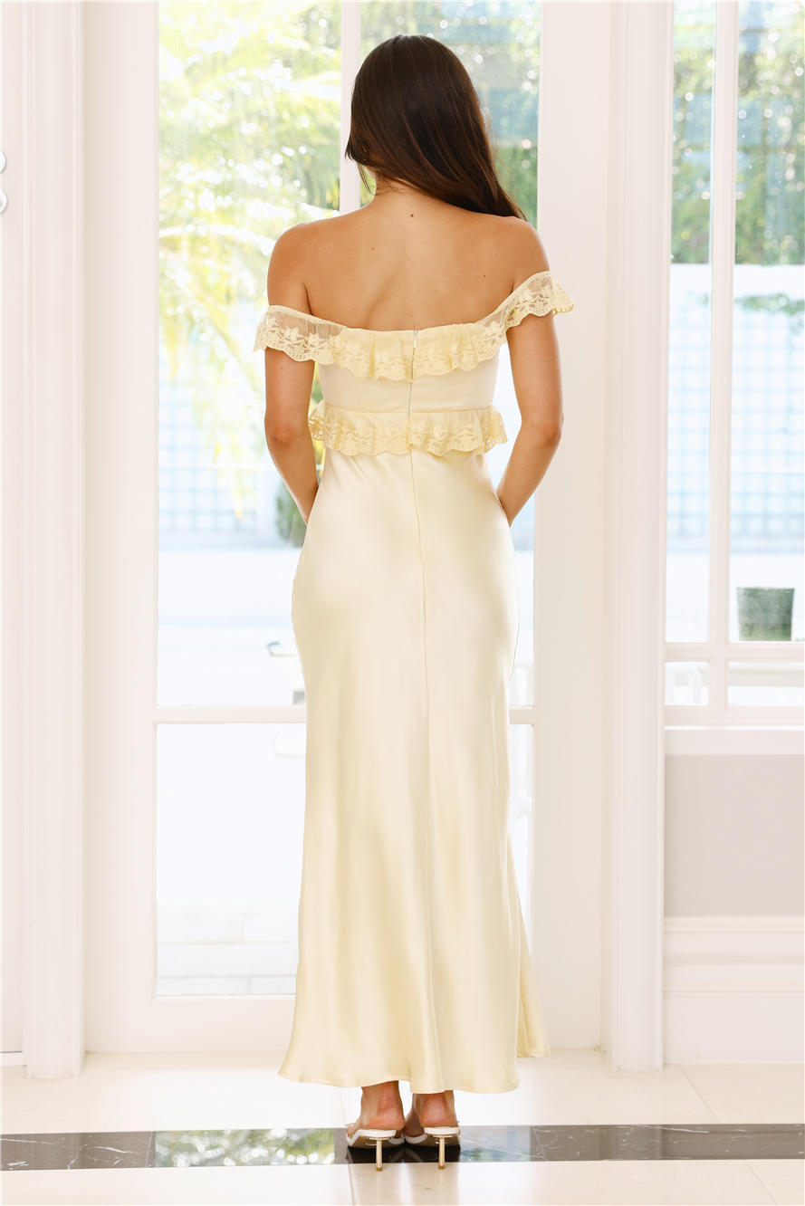 Waltzing In Romance Satin Maxi Dress Yellow