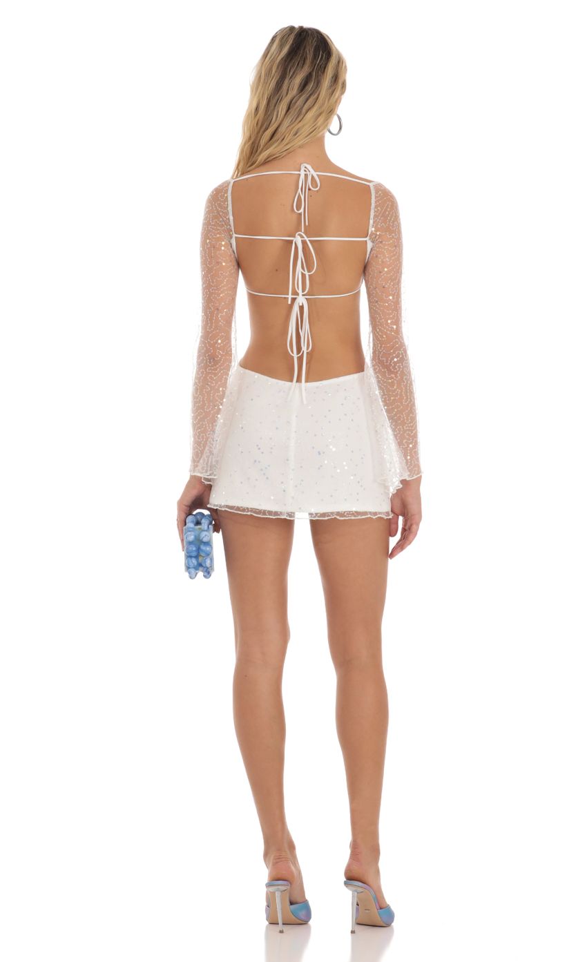 Flower Sequin Dress in White