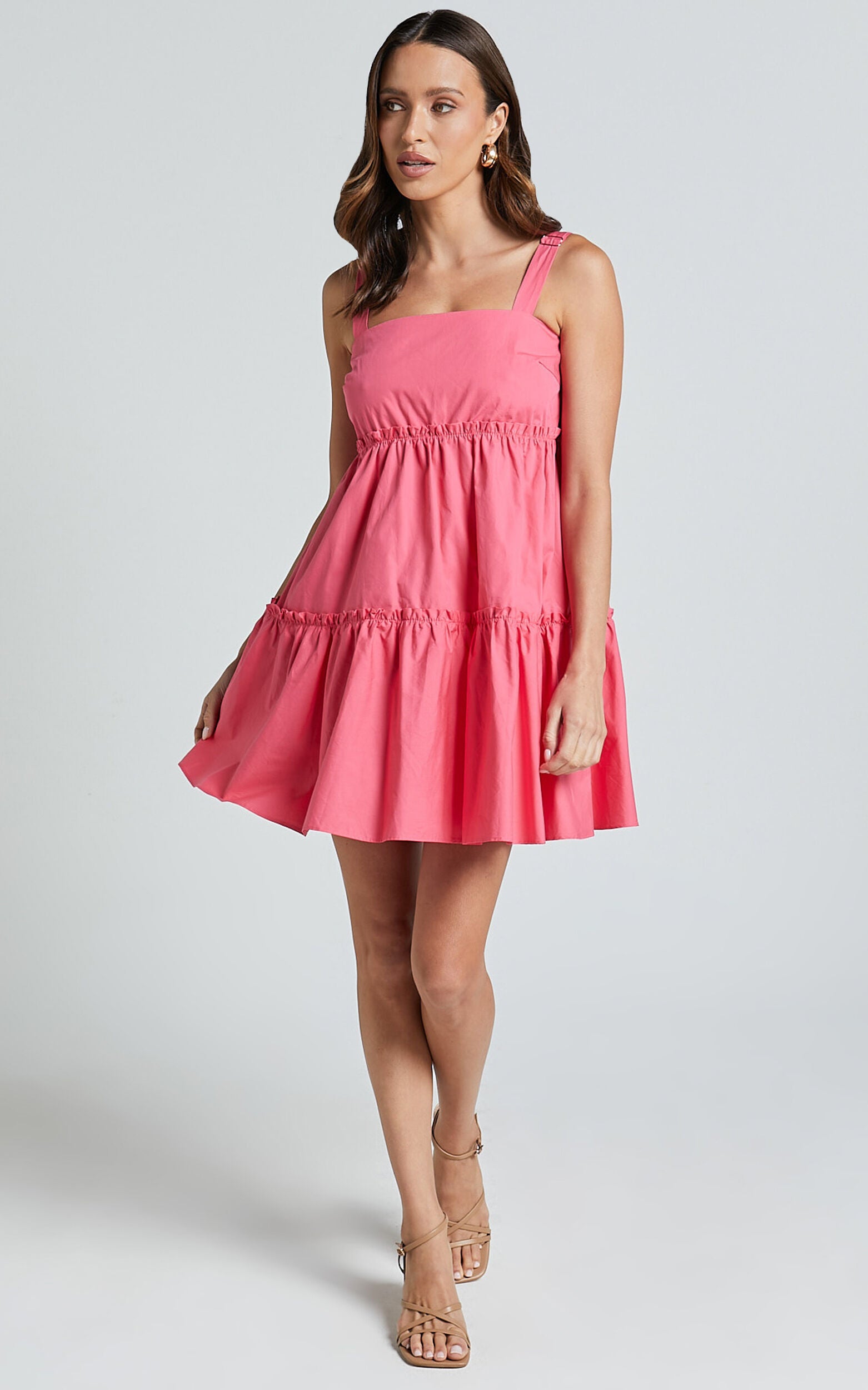 Eliana Mini Dress - Square Neck Tiered Smock Dress in Berry