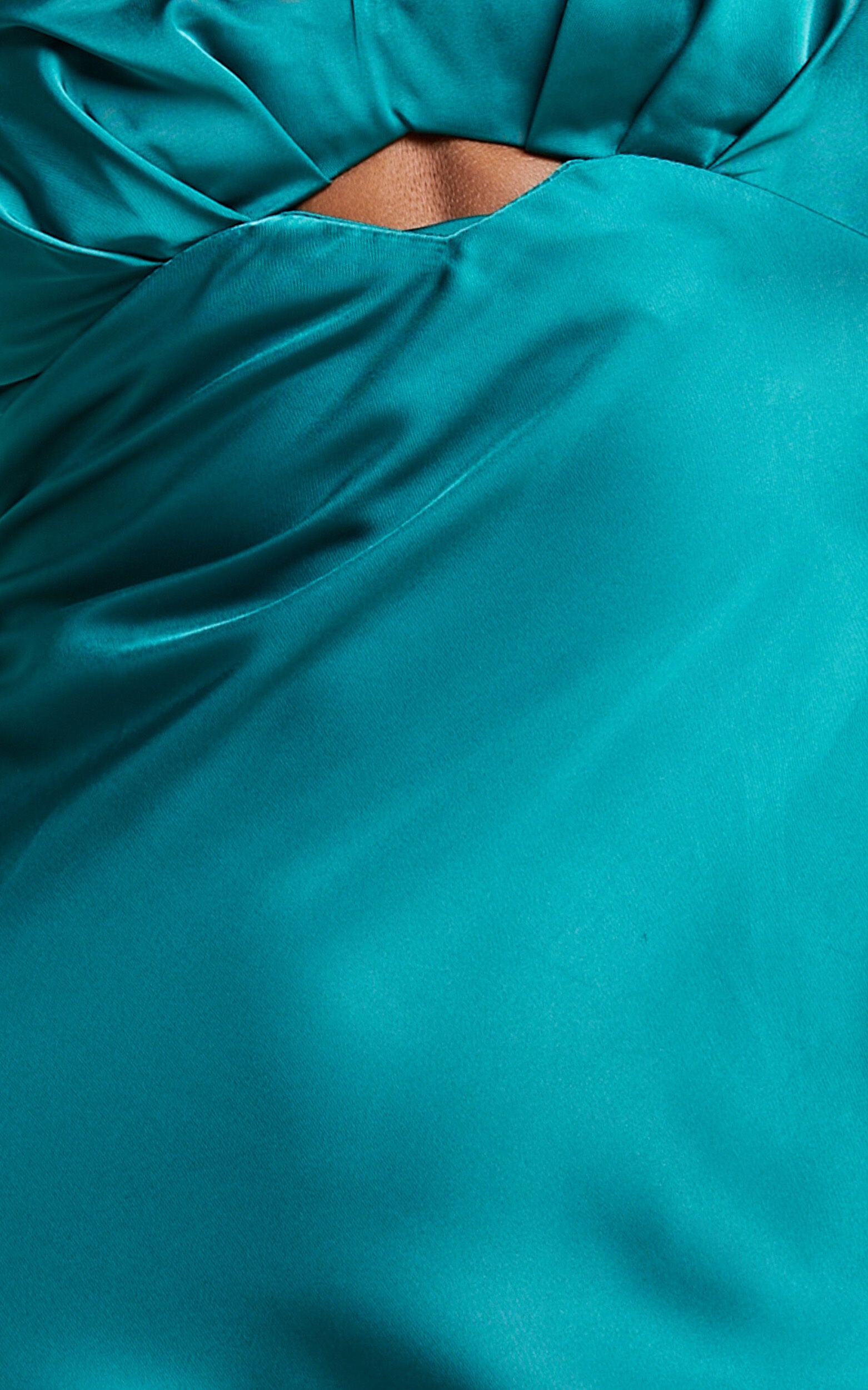 Emberlynn Midi Dress - Flutter Sleeve Cut Out Satin Dress in Teal