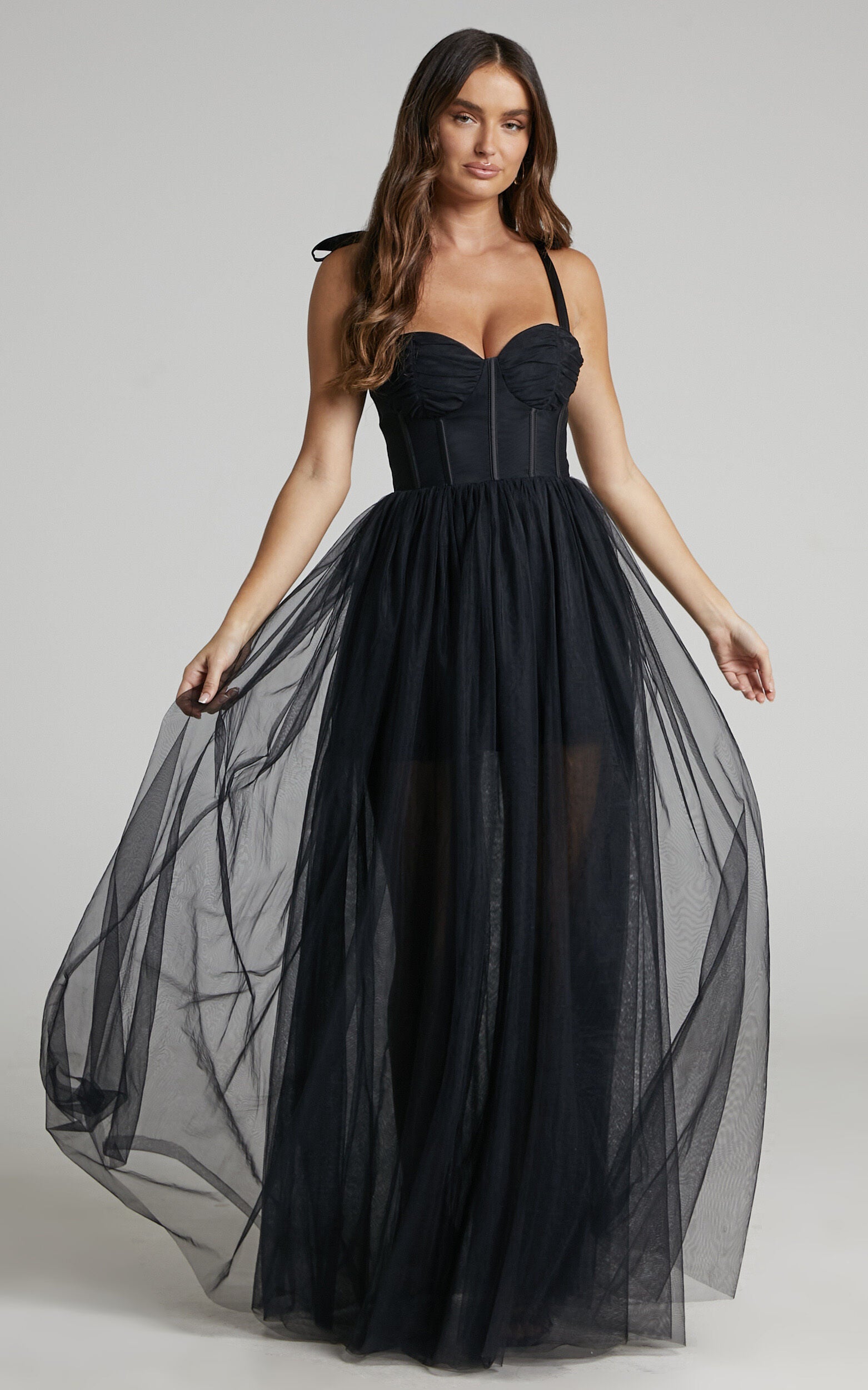 Emmary - Bustier Bodice Tulle Dress in Black