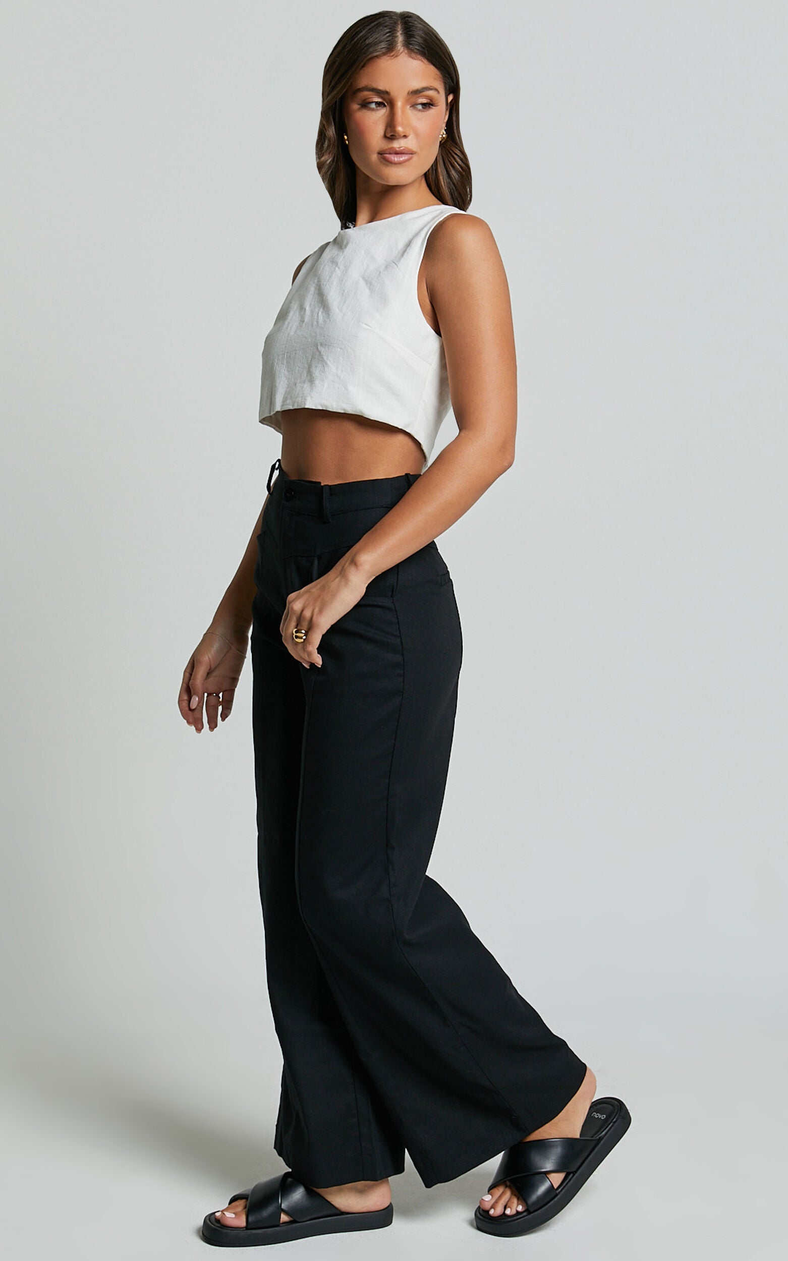 Skye Pants - Linen High Waisted Seam Detail Pants in Black