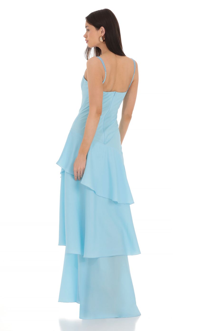 Long Ruffle Maxi Dress in Light Blue