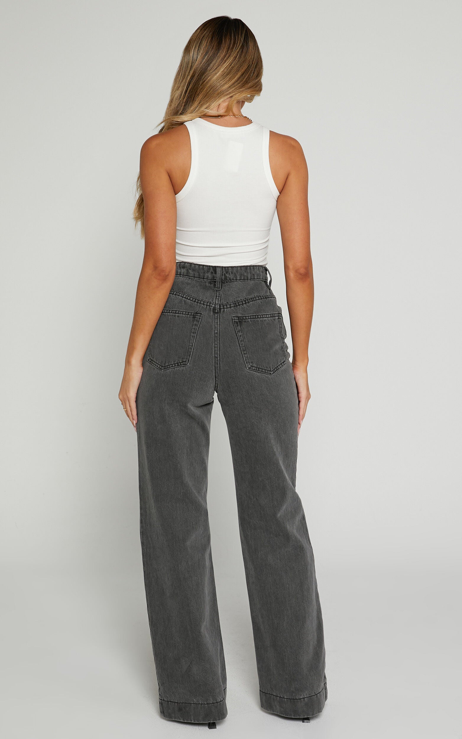 Emman Jeans - High Waisted Cotton Wide Leg Denim Jeans in Washed Black