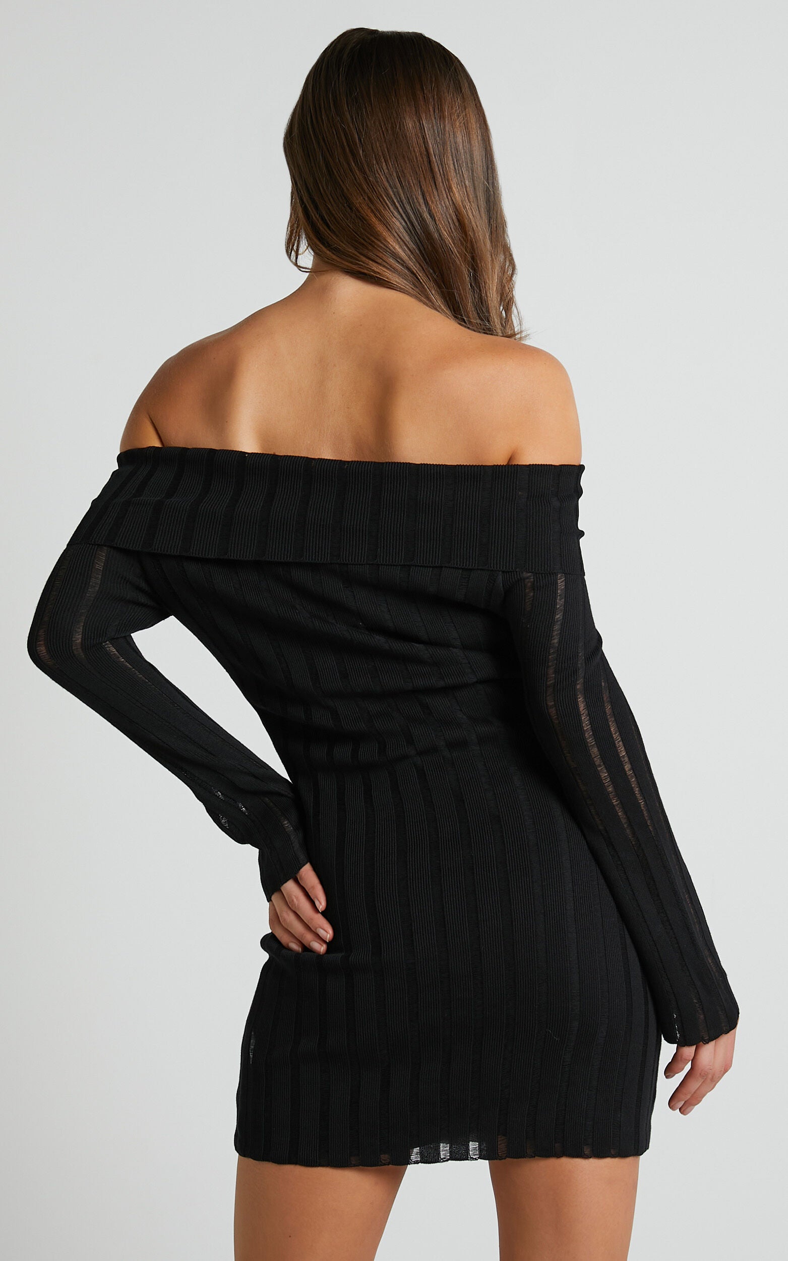 Kailah Off the Shoulder Knit Mini Dress in Black