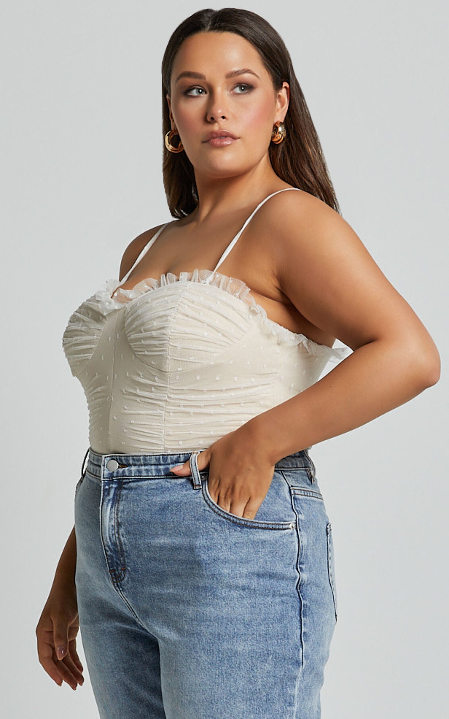 Out Of Patience Bodysuit - Mesh Spot Bodysuit in White