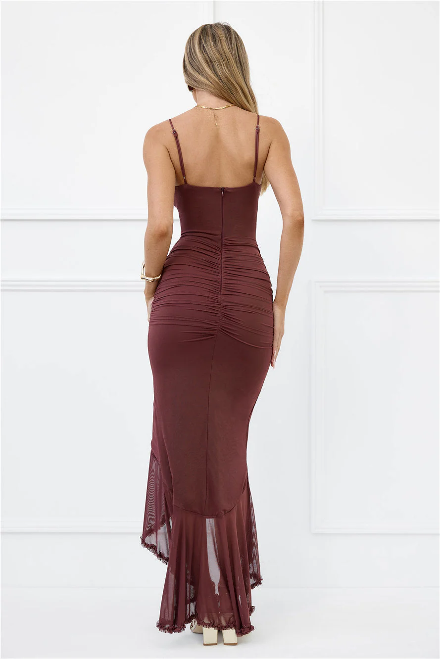 Shimmer In The Dark Mesh Maxi Dress Brown